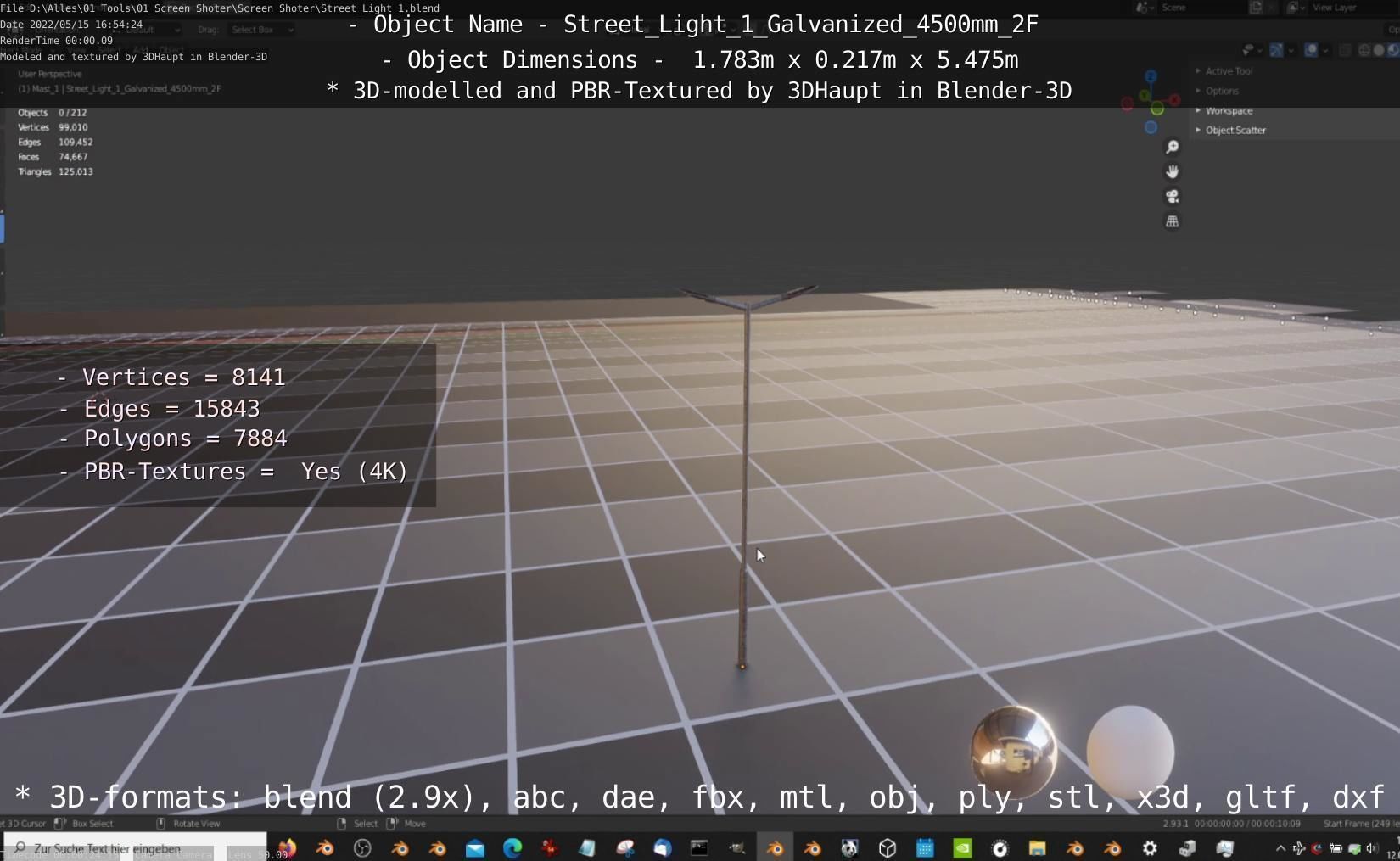 Street Light 1 Galvanized 4500mm 2F Low-poly 3D model_79