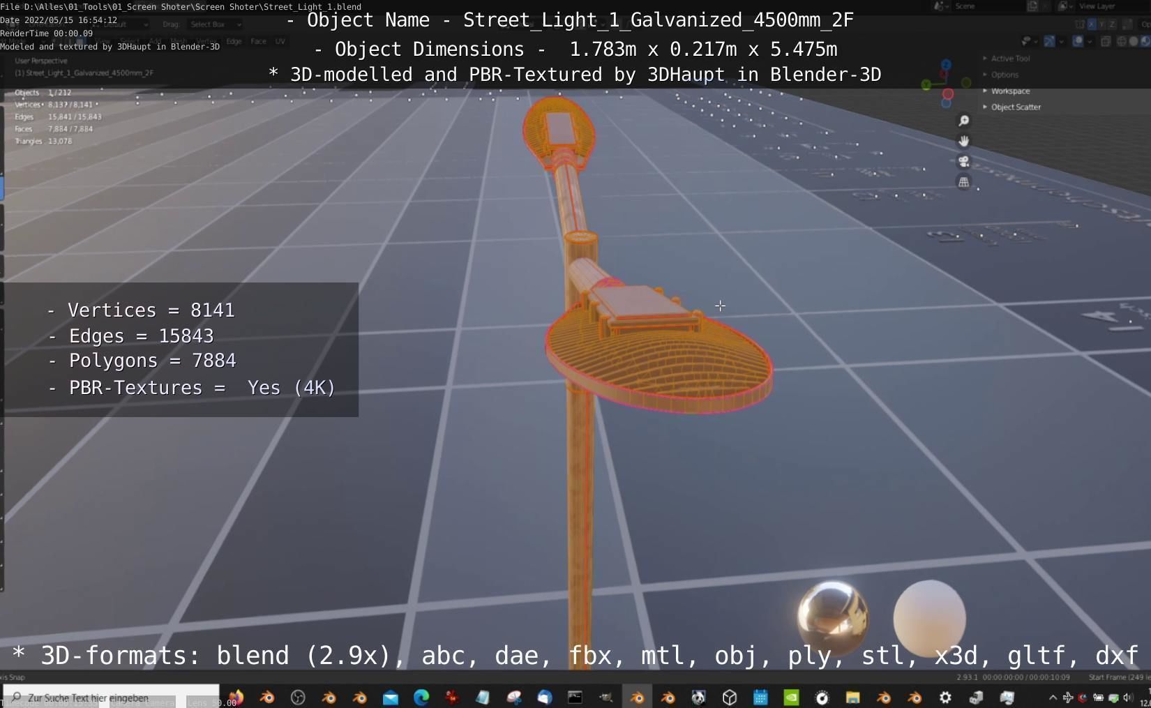 Street Light 1 Galvanized 4500mm 2F Low-poly 3D model_7