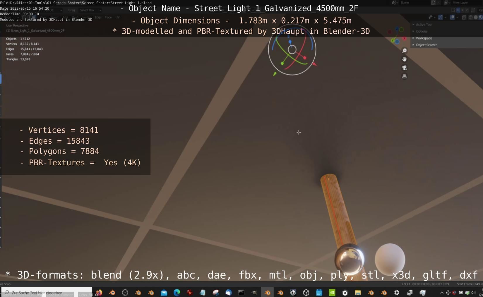 Street Light 1 Galvanized 4500mm 2F Low-poly 3D model_70