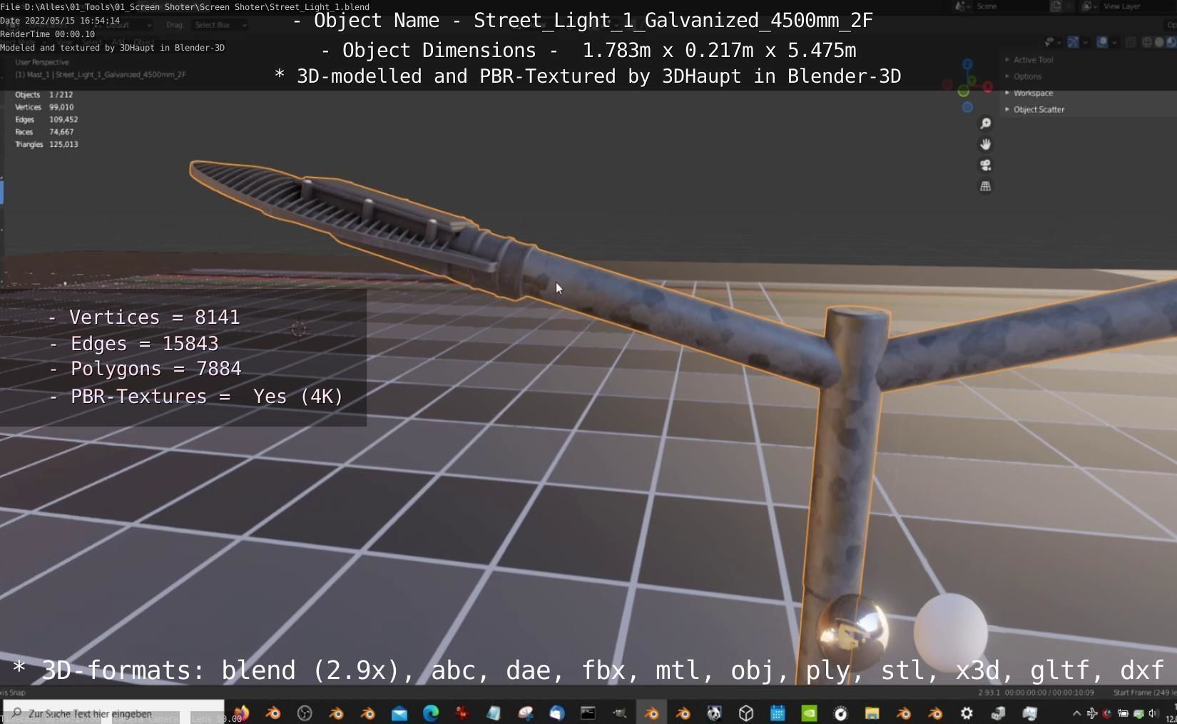 Street Light 1 Galvanized 4500mm 2F Low-poly 3D model_59