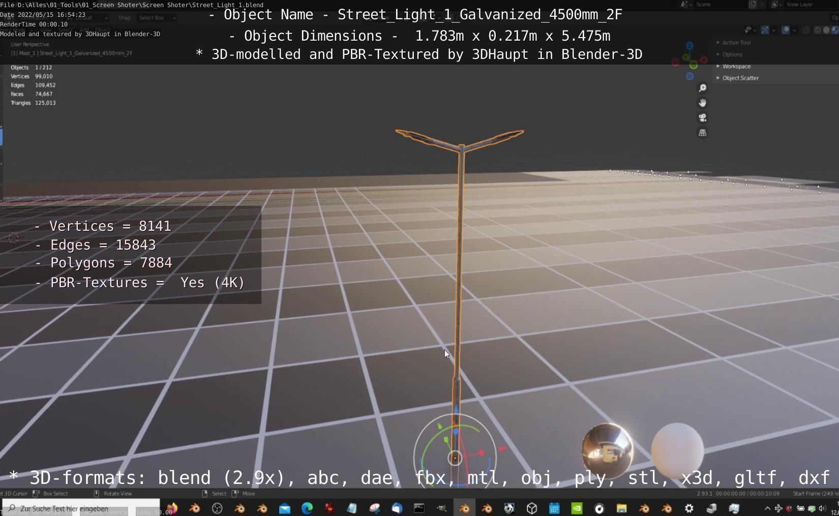 Street Light 1 Galvanized 4500mm 2F Low-poly 3D model_77