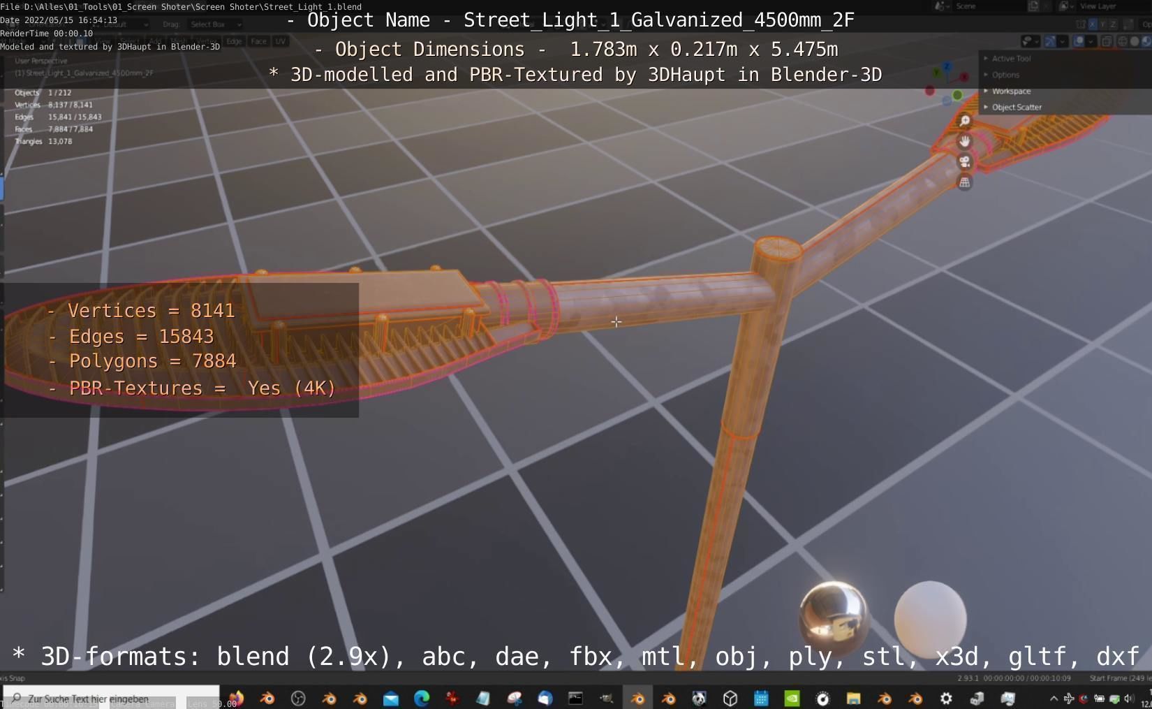 Street Light 1 Galvanized 4500mm 2F Low-poly 3D model_57