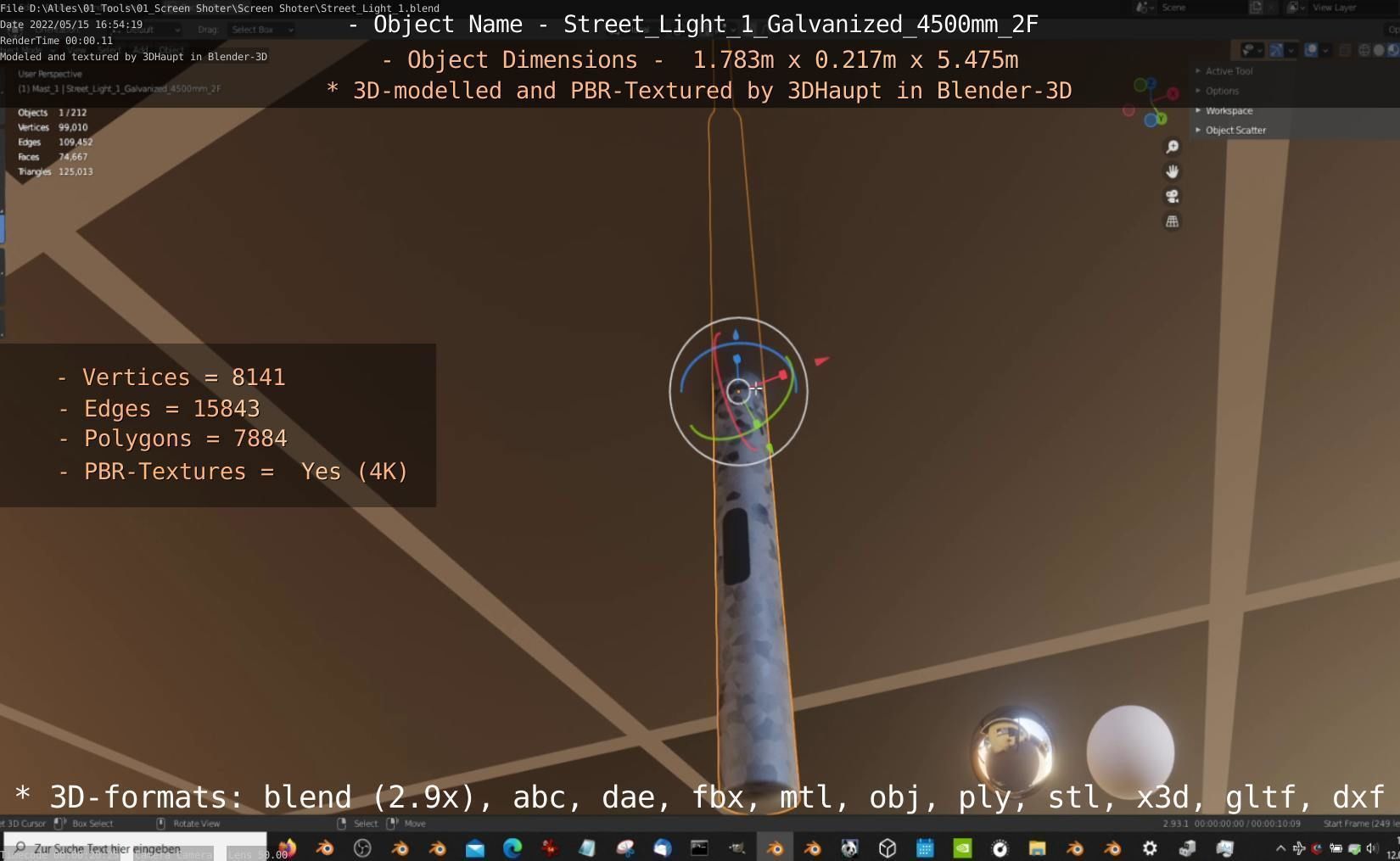 Street Light 1 Galvanized 4500mm 2F Low-poly 3D model_68