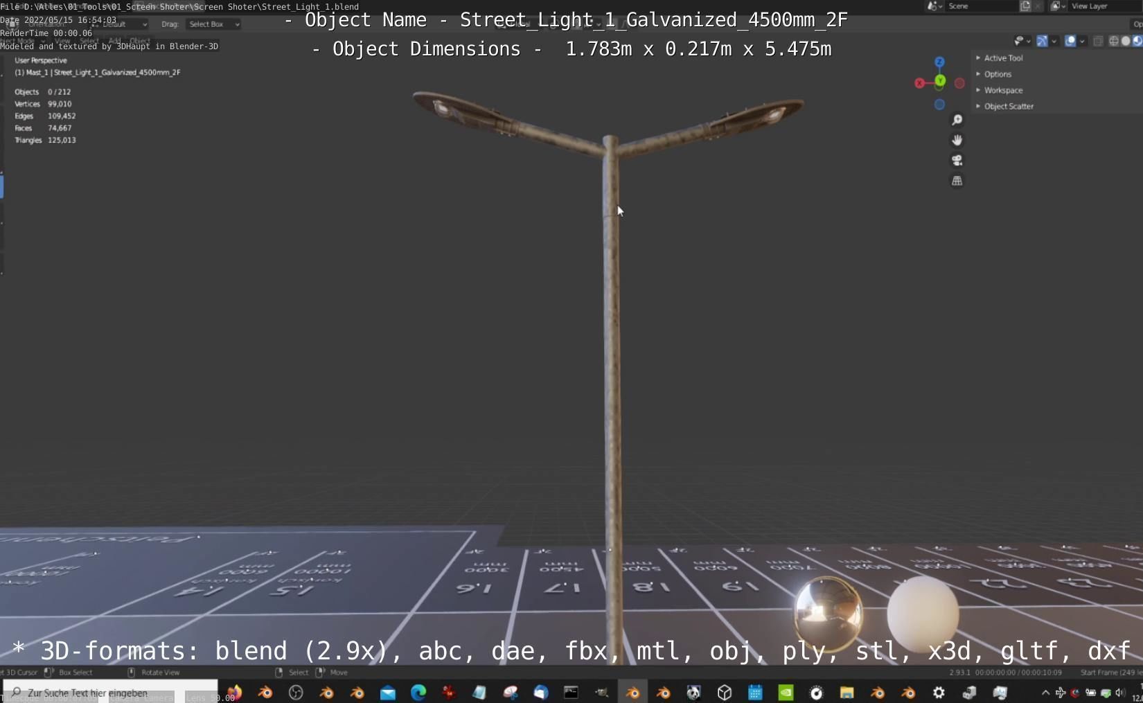 Street Light 1 Galvanized 4500mm 2F Low-poly 3D model_17