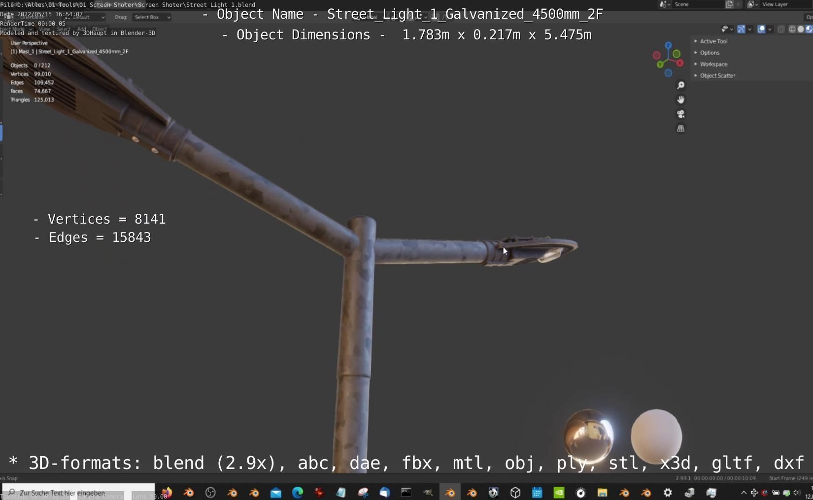 Street Light 1 Galvanized 4500mm 2F Low-poly 3D model_20