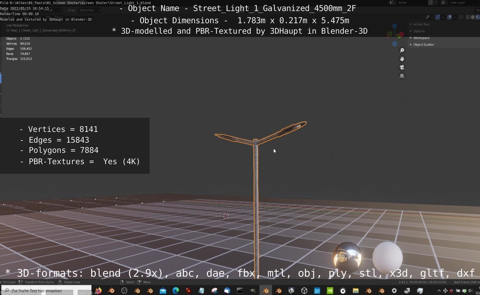 Street Light 1 Galvanized 4500mm 2F Low-poly 3D model_61