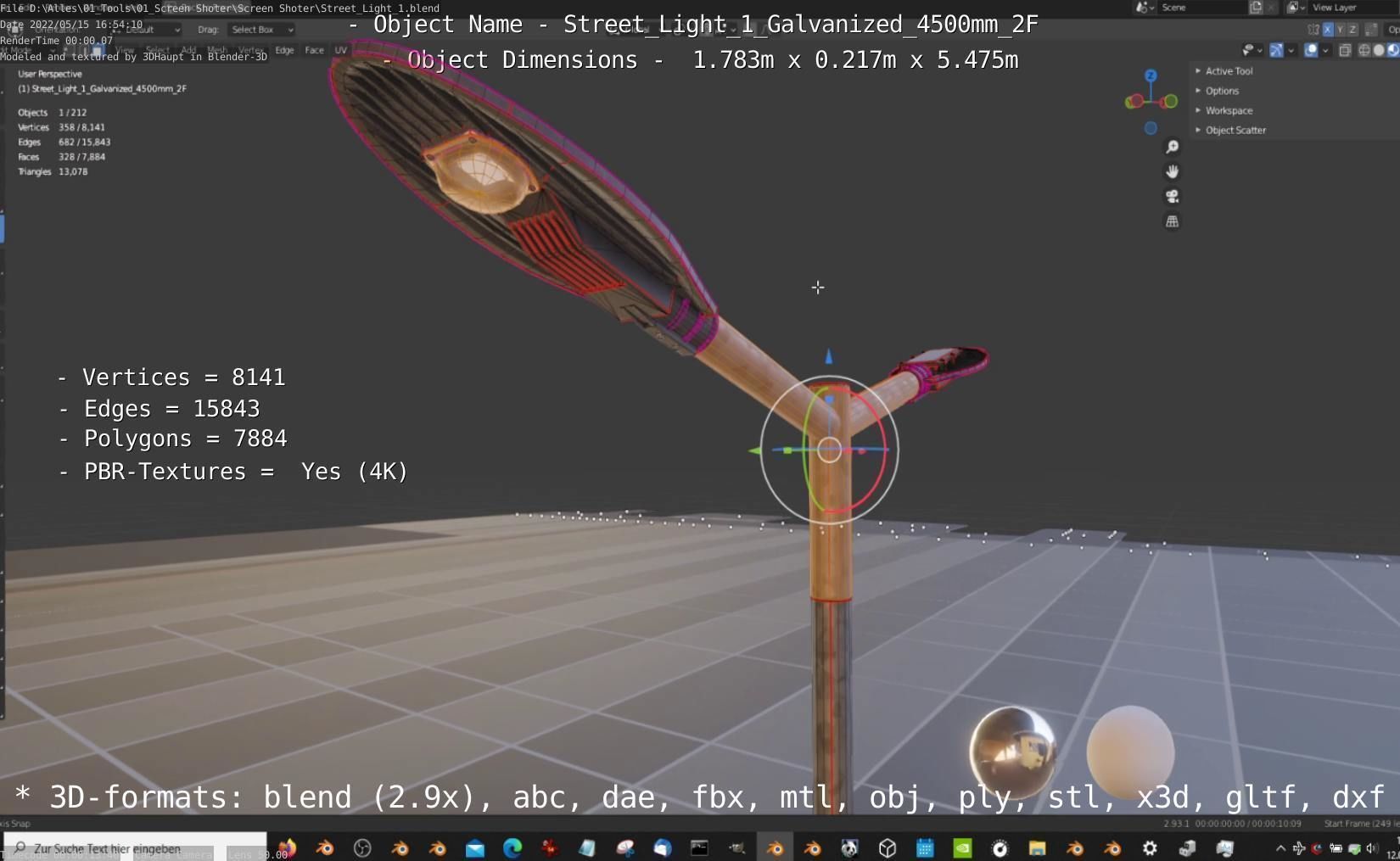 Street Light 1 Galvanized 4500mm 2F Low-poly 3D model_50