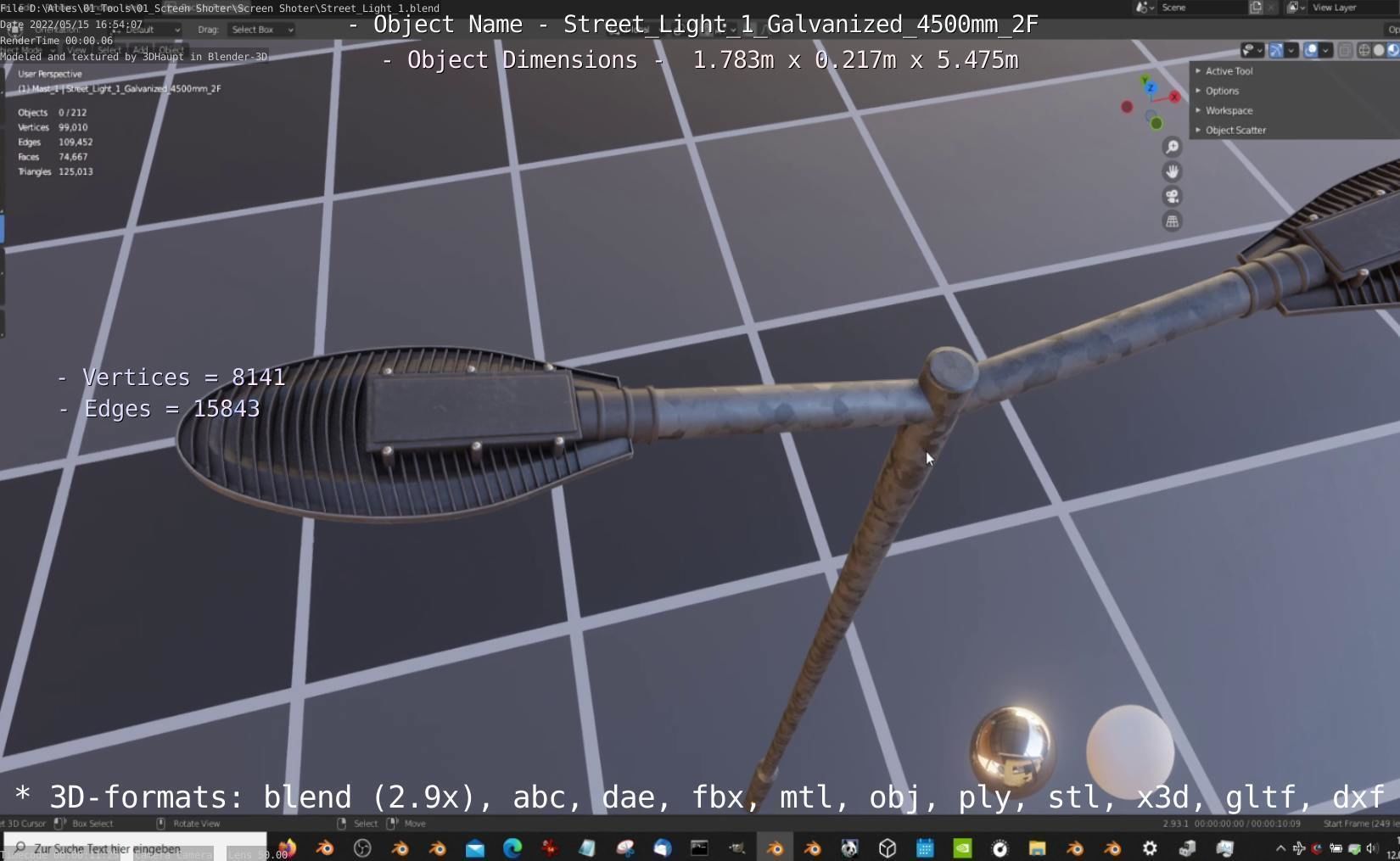 Street Light 1 Galvanized 4500mm 2F Low-poly 3D model_22