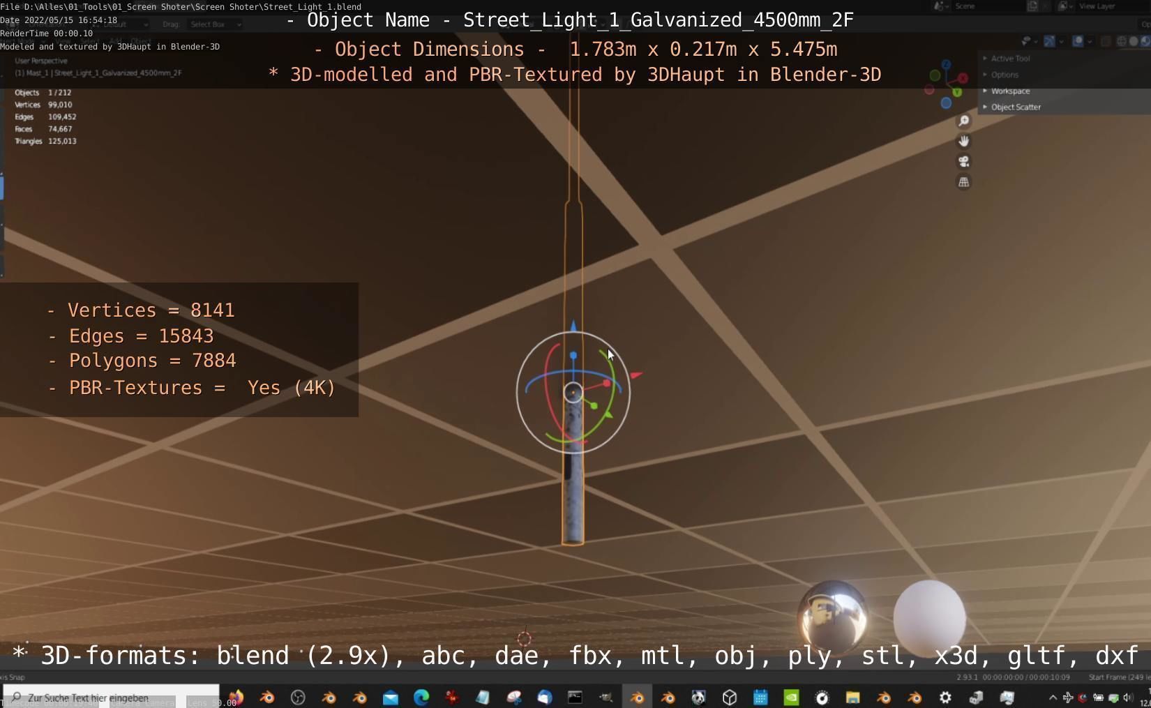Street Light 1 Galvanized 4500mm 2F Low-poly 3D model_66