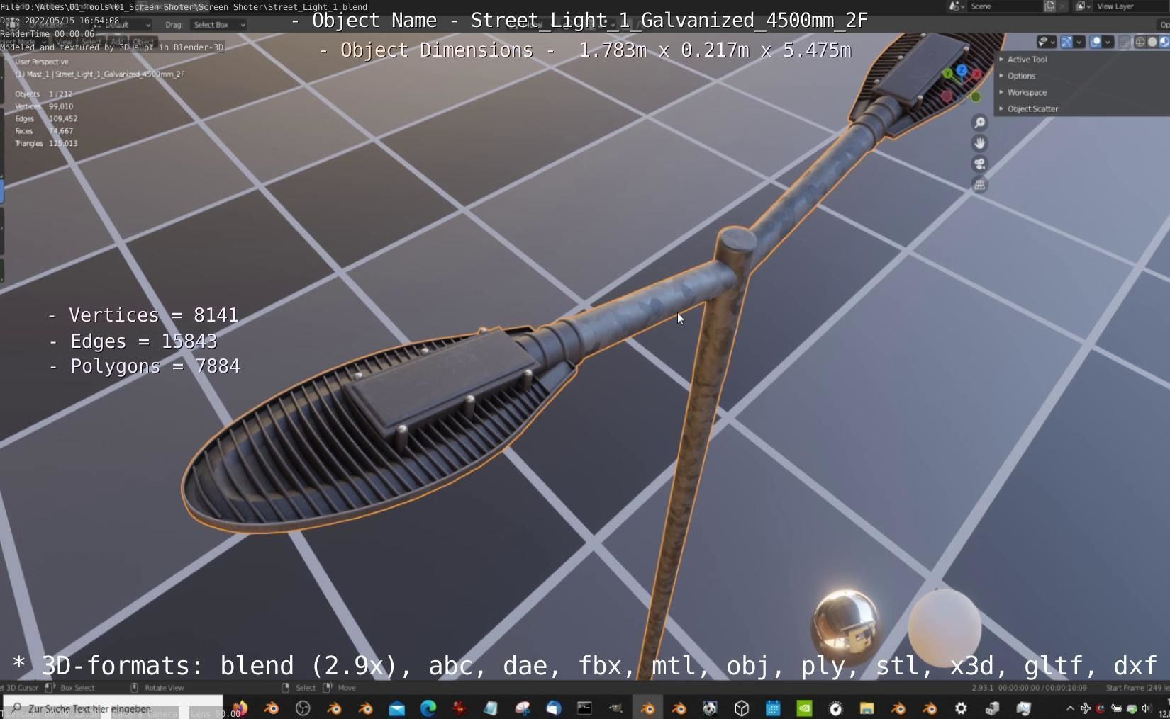 Street Light 1 Galvanized 4500mm 2F Low-poly 3D model_47