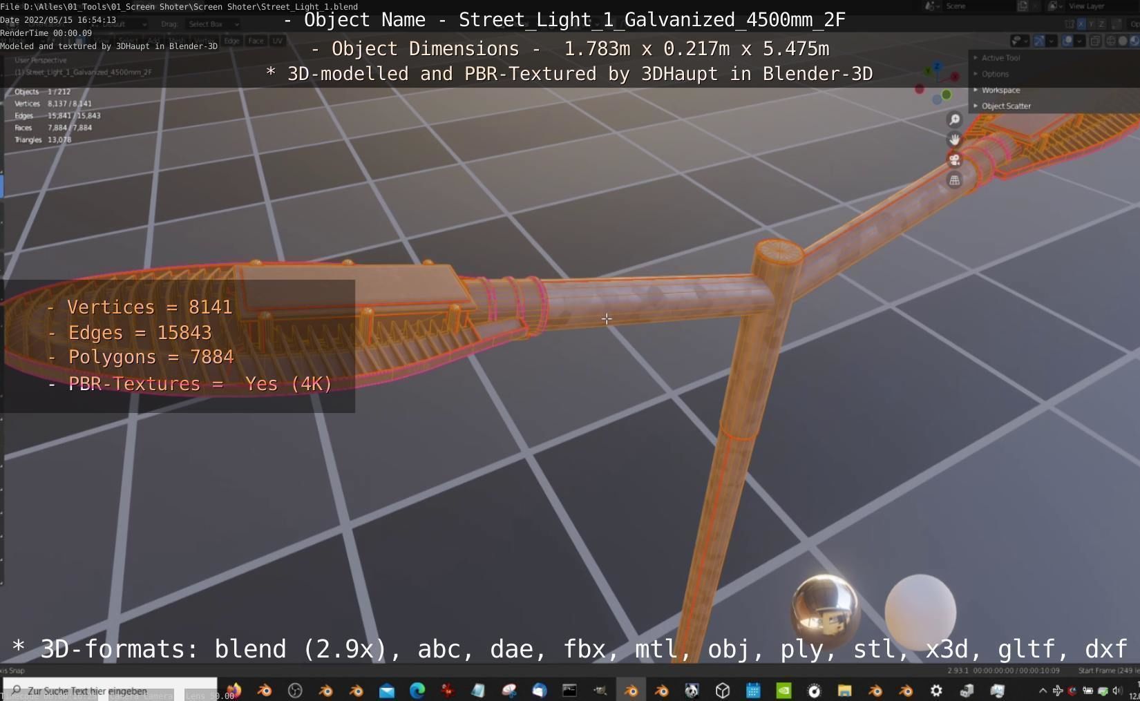 Street Light 1 Galvanized 4500mm 2F Low-poly 3D model_8