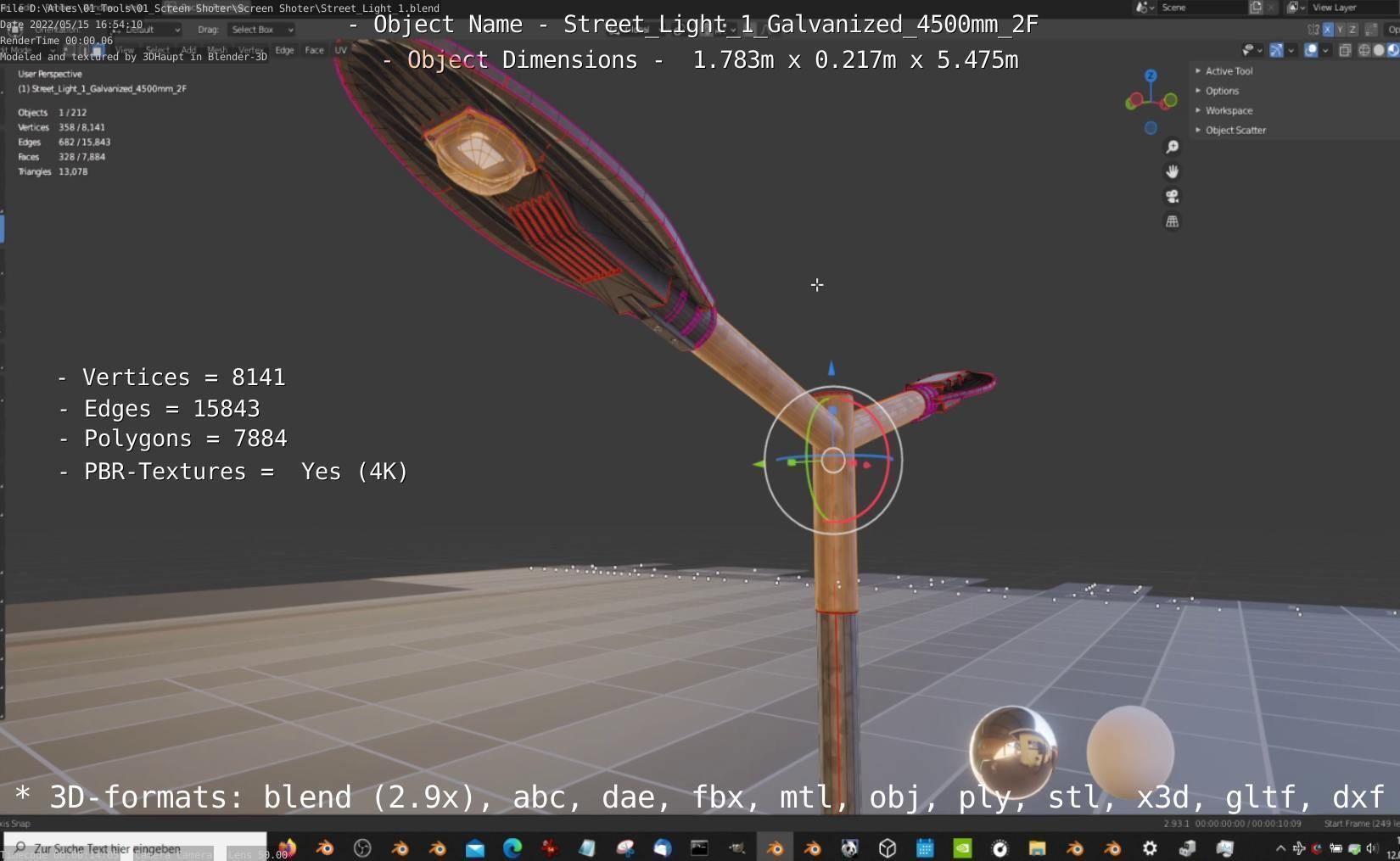 Street Light 1 Galvanized 4500mm 2F Low-poly 3D model_25