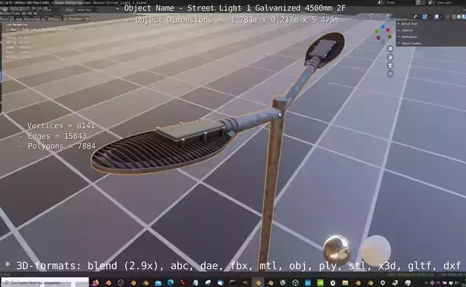 Street Light 1 Galvanized 4500mm 2F Low-poly 3D model