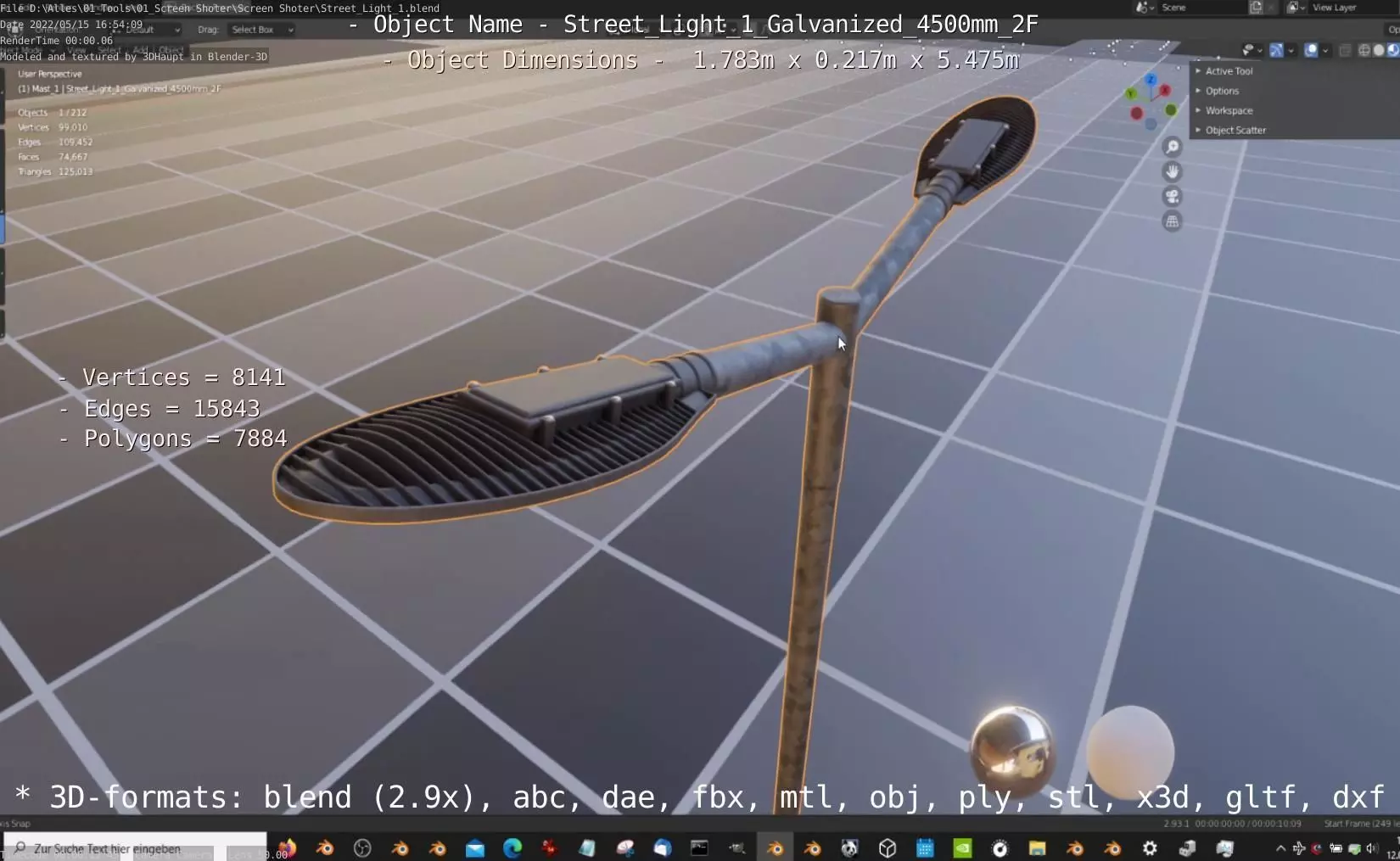 Street Light 1 Galvanized 4500mm 2F Low-poly 3D model_0