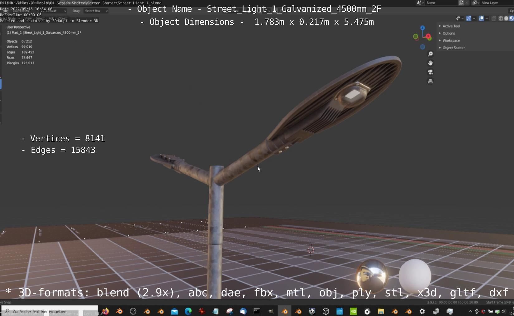 Street Light 1 Galvanized 4500mm 2F Low-poly 3D model_2