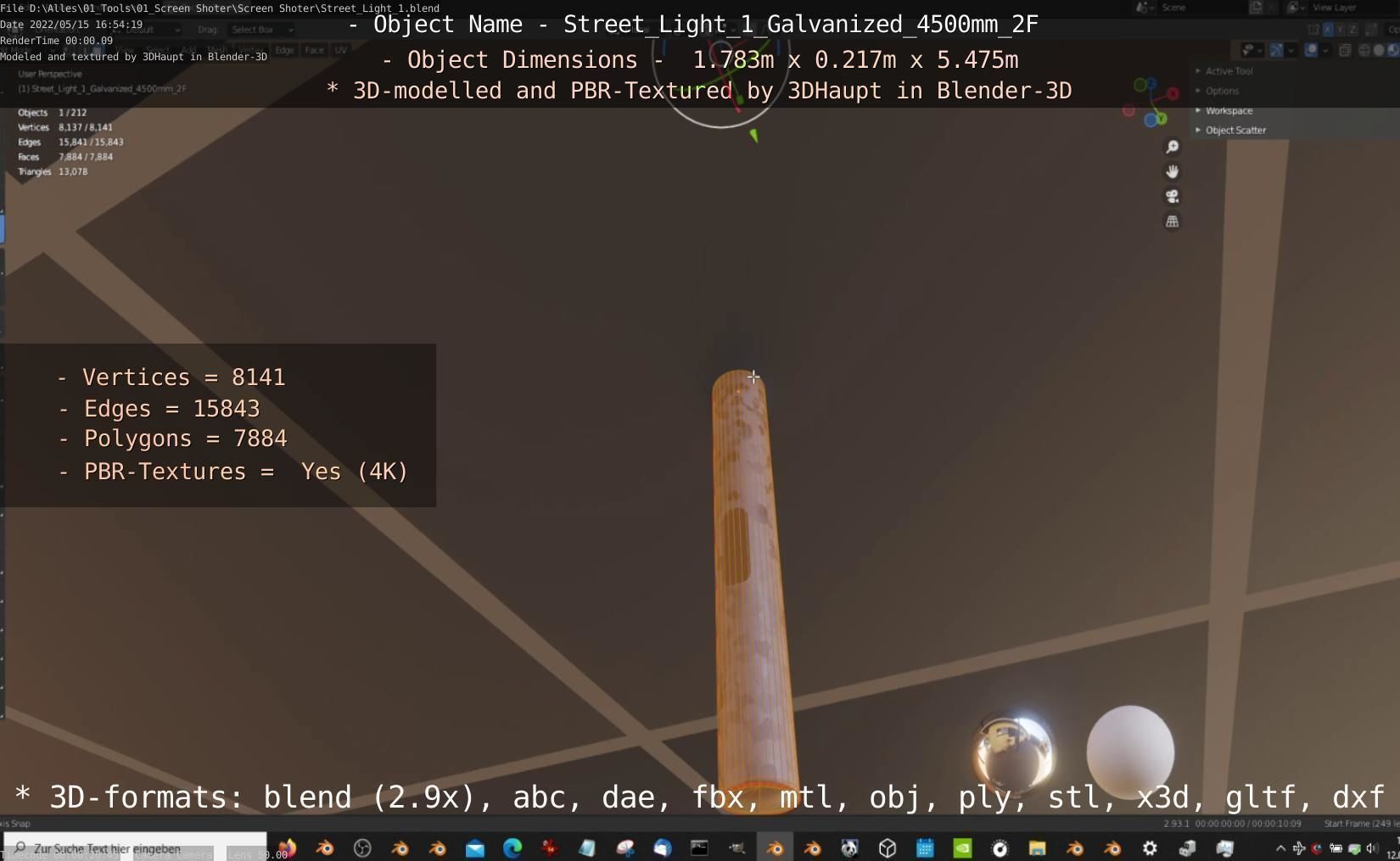 Street Light 1 Galvanized 4500mm 2F Low-poly 3D model_69