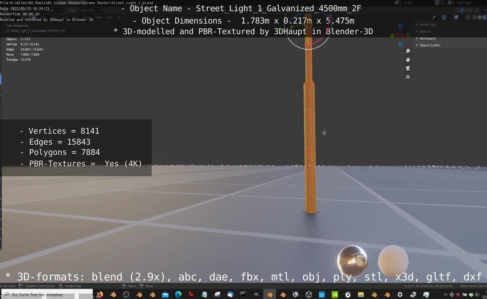 Street Light 1 Galvanized 4500mm 2F Low-poly 3D model_72