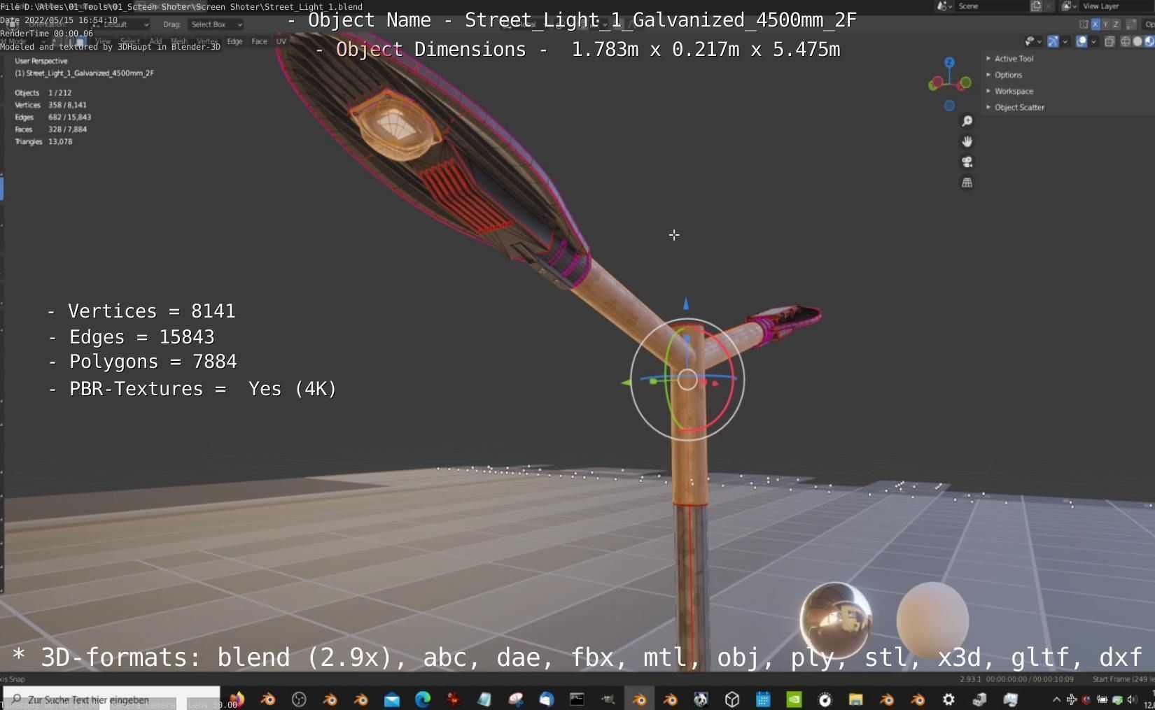 Street Light 1 Galvanized 4500mm 2F Low-poly 3D model_51