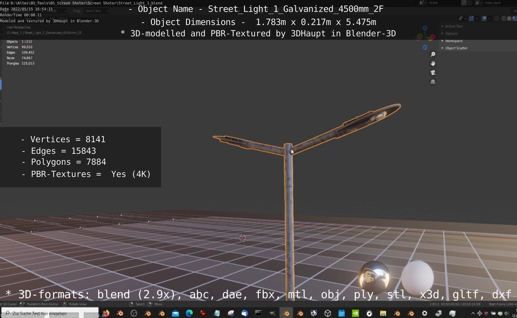Street Light 1 Galvanized 4500mm 2F Low-poly 3D model_10