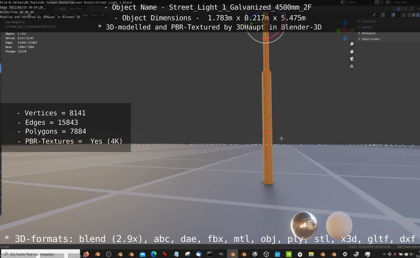 Street Light 1 Galvanized 4500mm 2F Low-poly 3D model_13