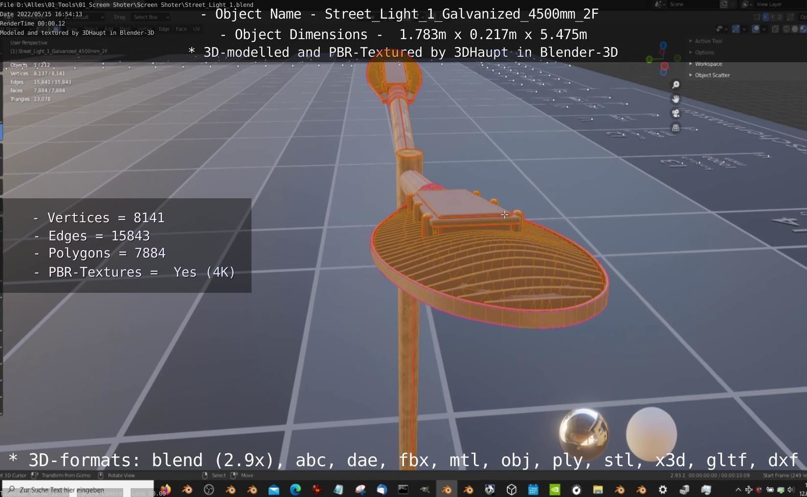 Street Light 1 Galvanized 4500mm 2F Low-poly 3D model_56