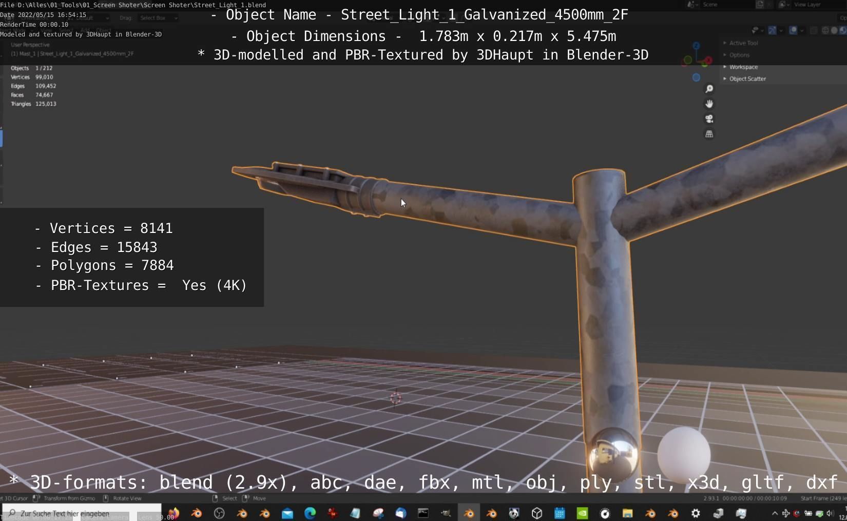 Street Light 1 Galvanized 4500mm 2F Low-poly 3D model_60