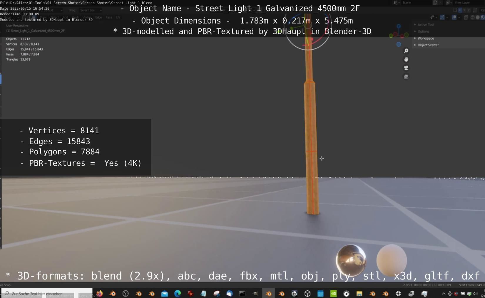 Street Light 1 Galvanized 4500mm 2F Low-poly 3D model_71
