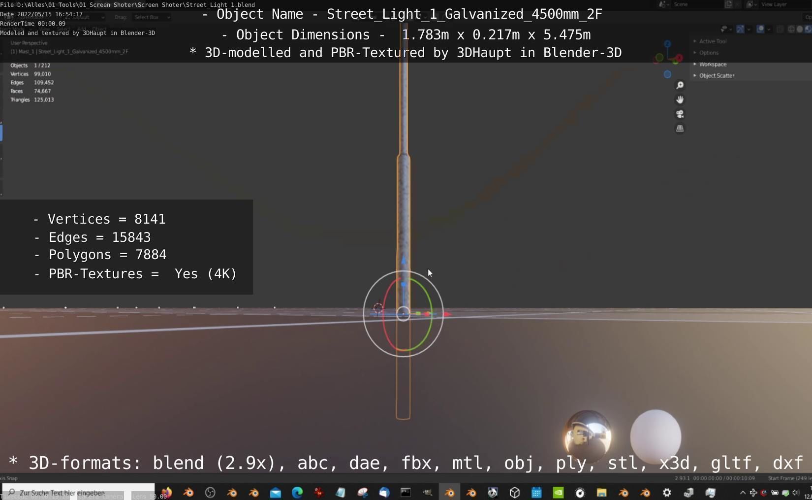 Street Light 1 Galvanized 4500mm 2F Low-poly 3D model_65
