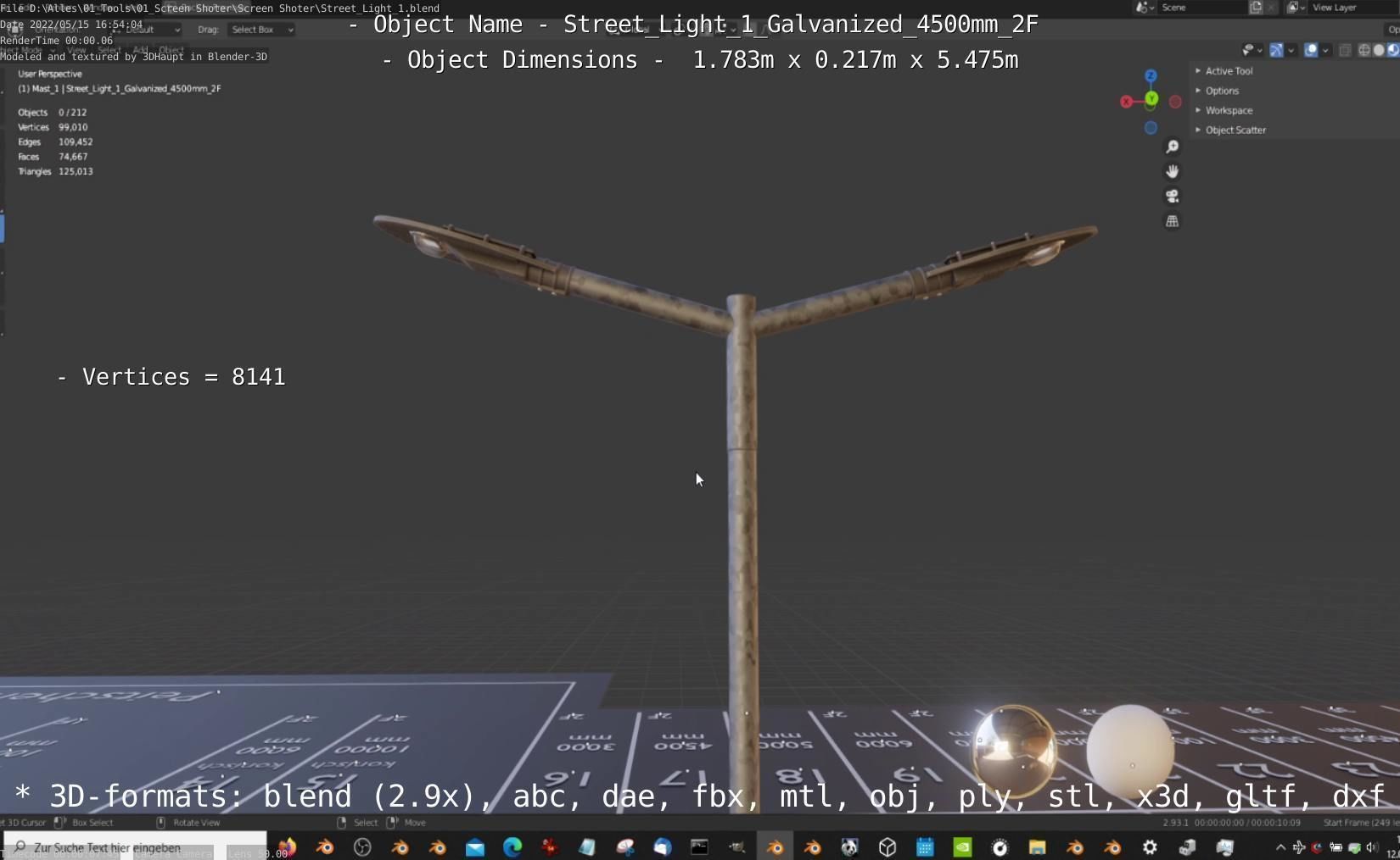 Street Light 1 Galvanized 4500mm 2F Low-poly 3D model_3