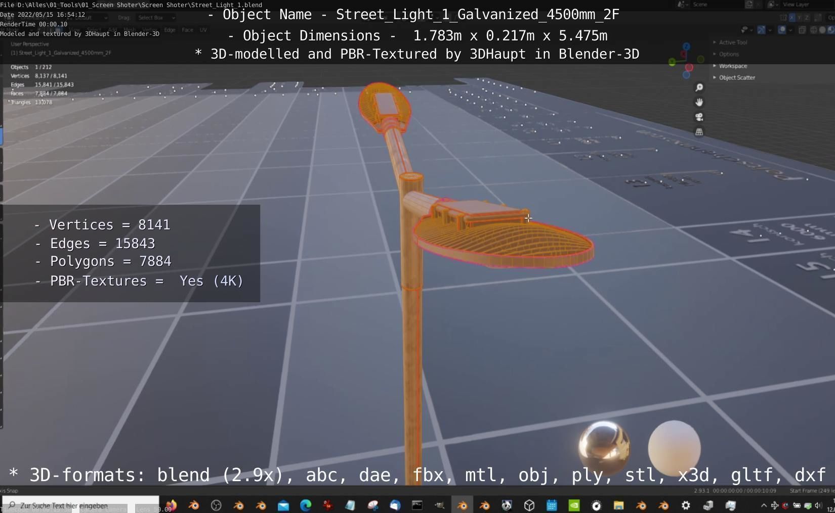 Street Light 1 Galvanized 4500mm 2F Low-poly 3D model_55