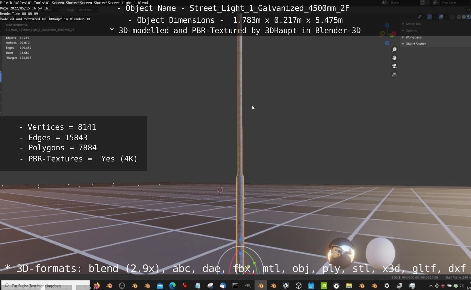 Street Light 1 Galvanized 4500mm 2F Low-poly 3D model_11