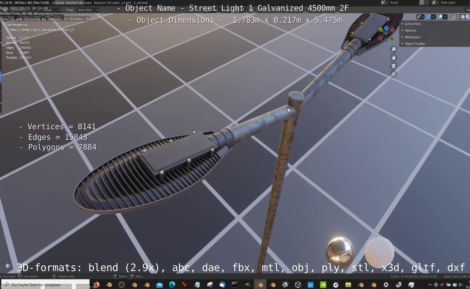 Street Light 1 Galvanized 4500mm 2F Low-poly 3D model_46