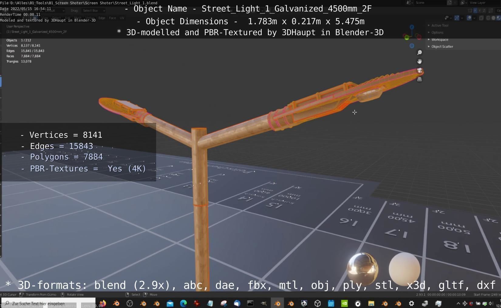 Street Light 1 Galvanized 4500mm 2F Low-poly 3D model_54