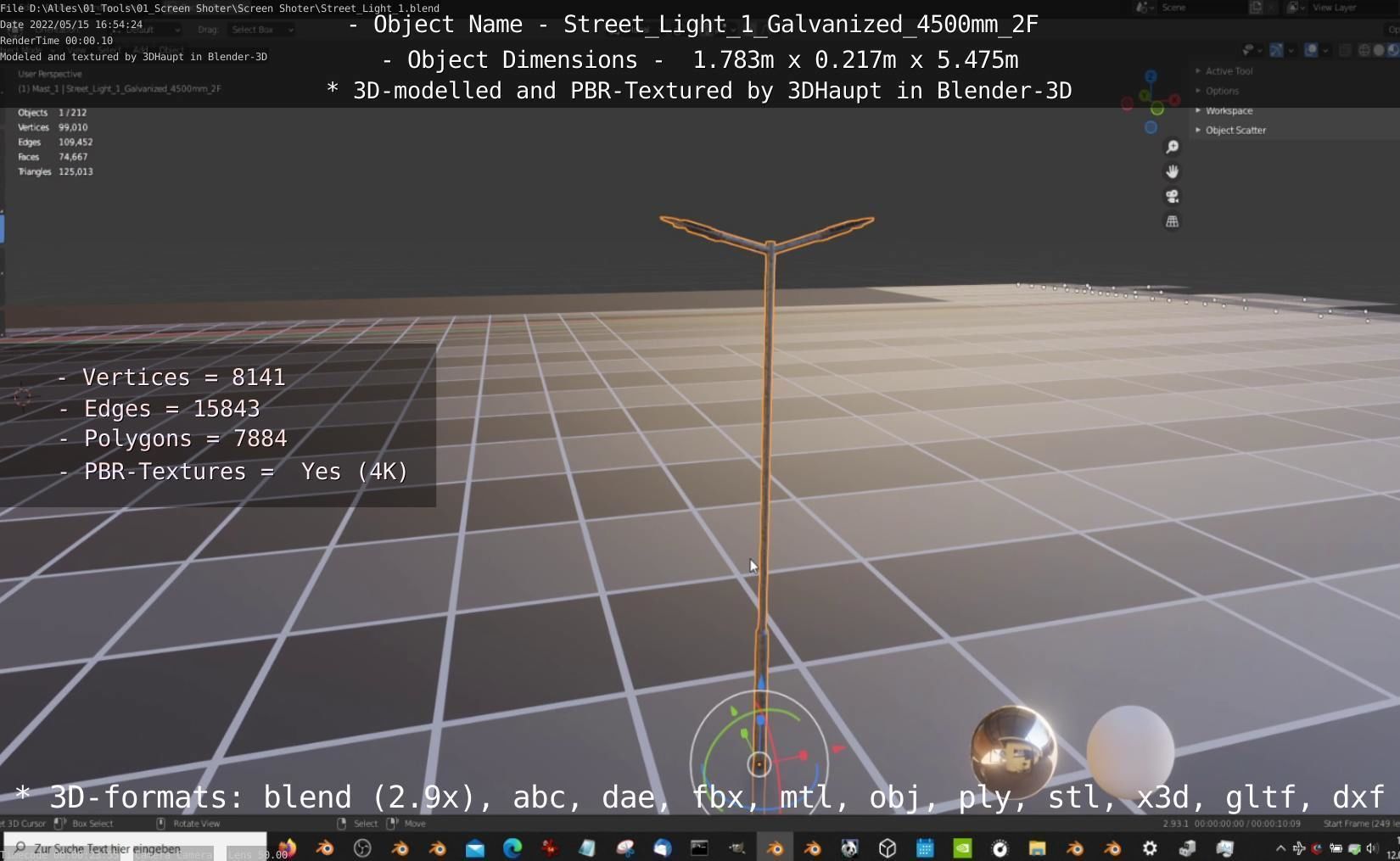 Street Light 1 Galvanized 4500mm 2F Low-poly 3D model_78