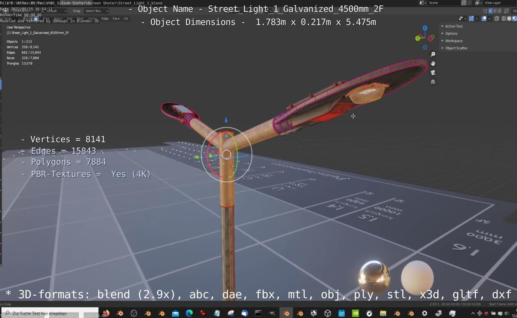 Street Light 1 Galvanized 4500mm 2F Low-poly 3D model_5