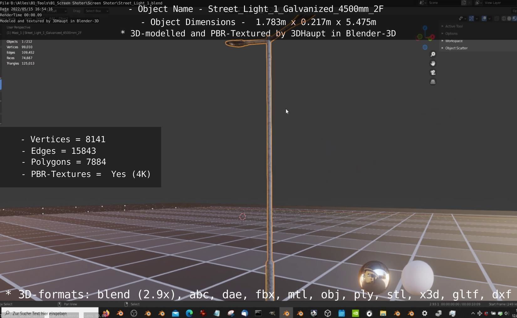 Street Light 1 Galvanized 4500mm 2F Low-poly 3D model_62