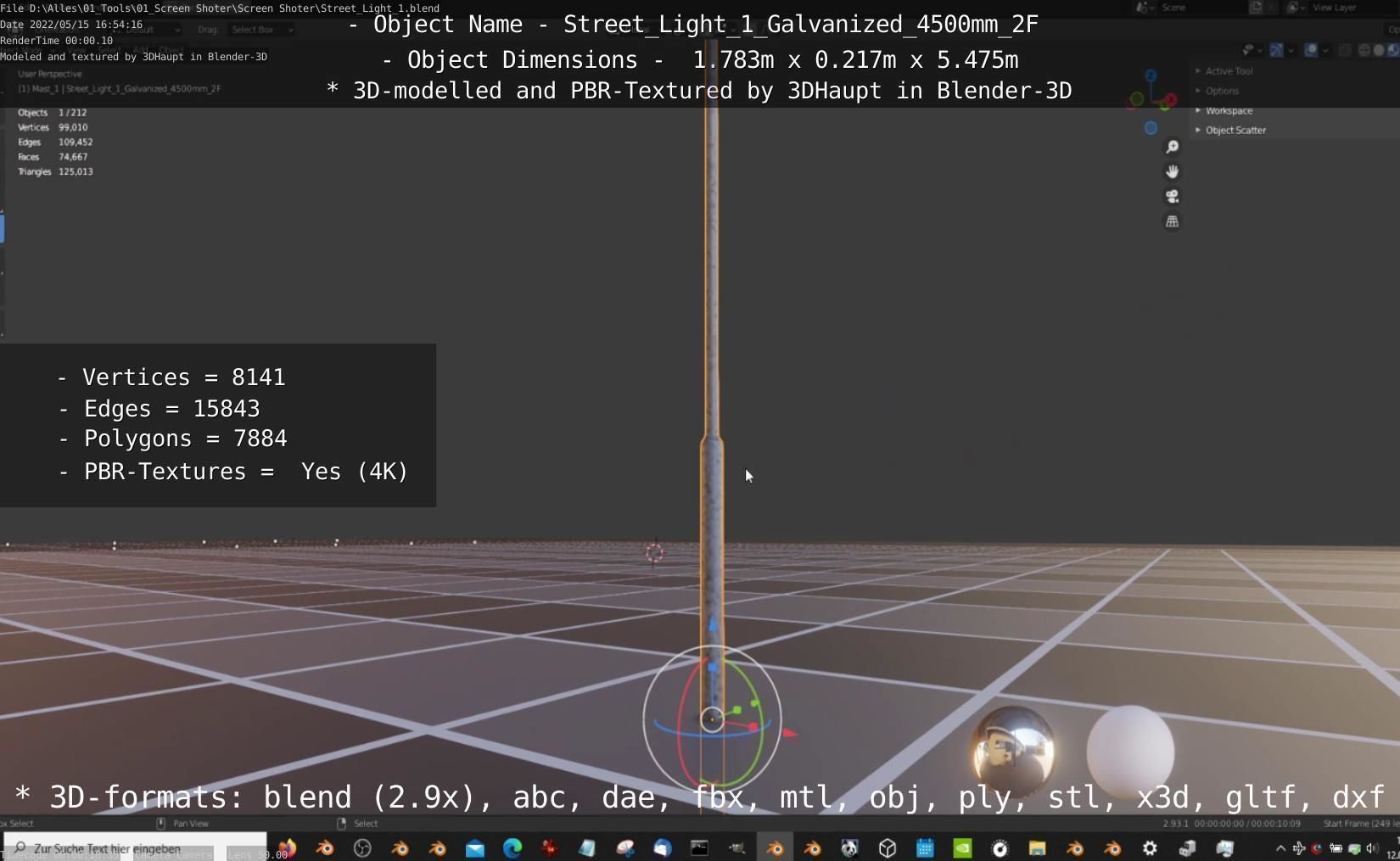 Street Light 1 Galvanized 4500mm 2F Low-poly 3D model_63