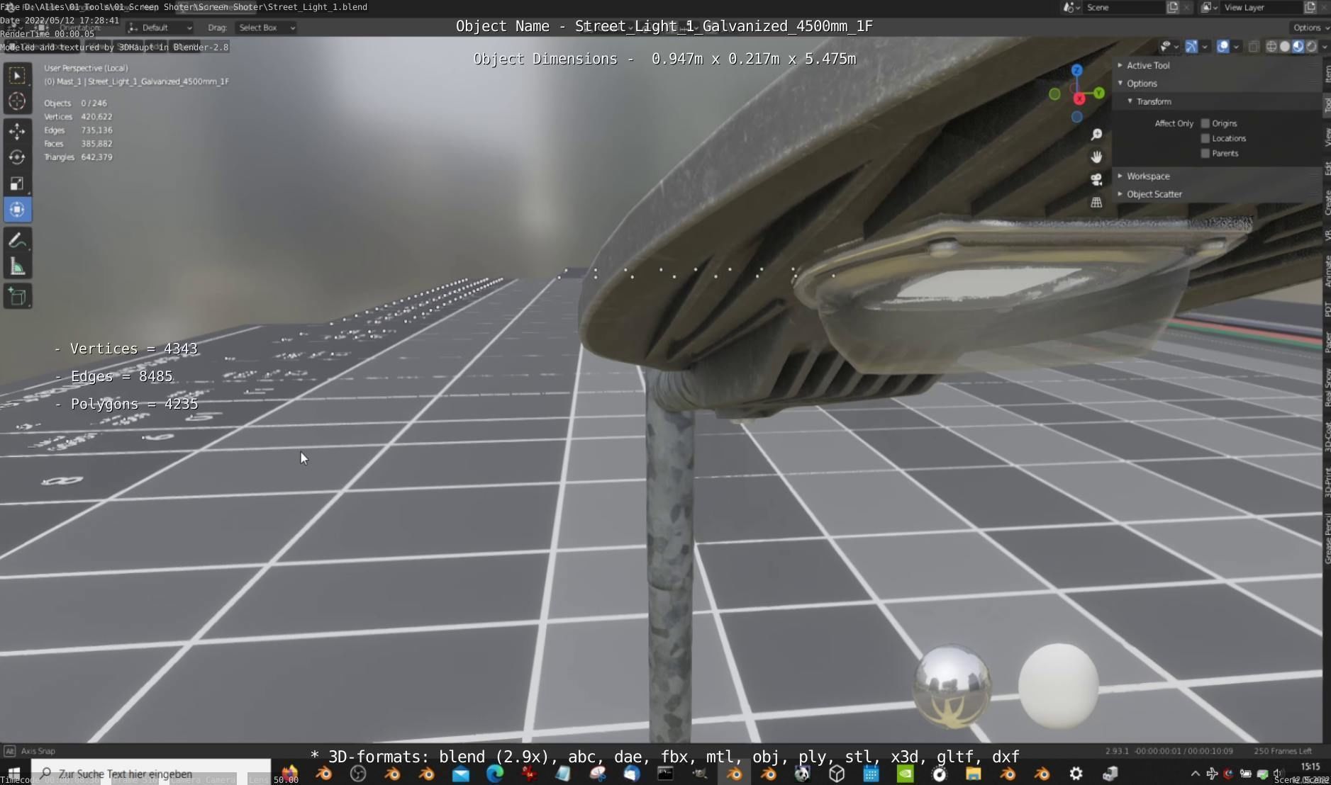 Street Light 1 Galvanized 4500mm 1F Low-poly 3D model_10