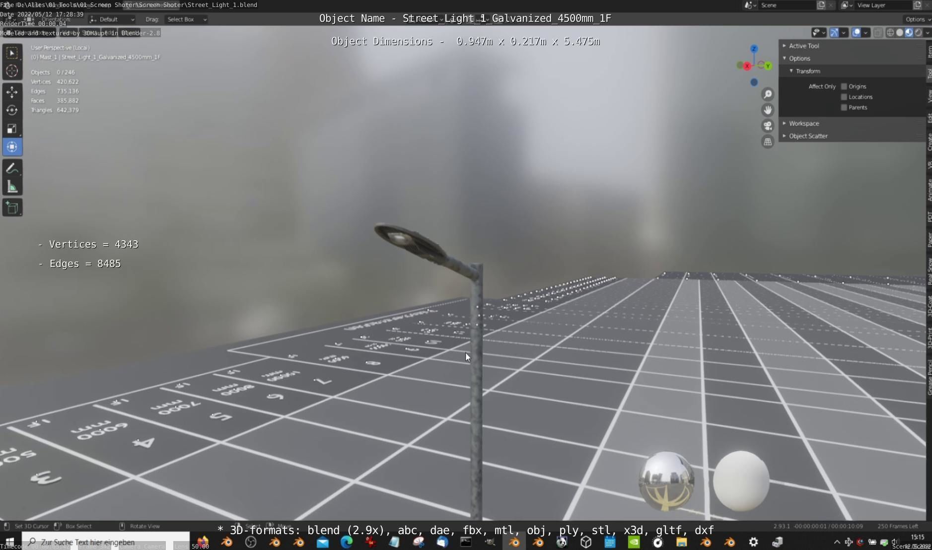 Street Light 1 Galvanized 4500mm 1F Low-poly 3D model_8