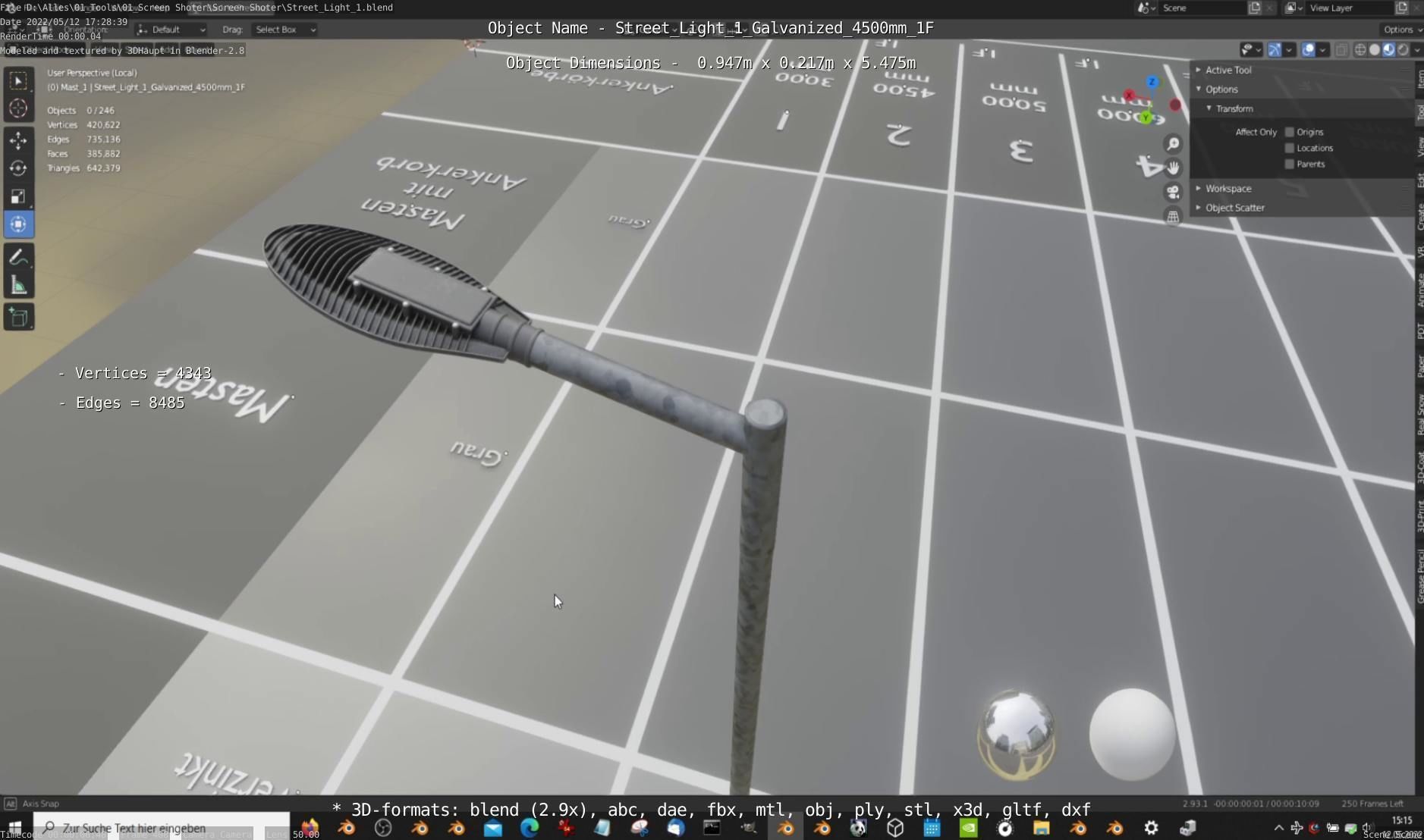 Street Light 1 Galvanized 4500mm 1F Low-poly 3D model_5