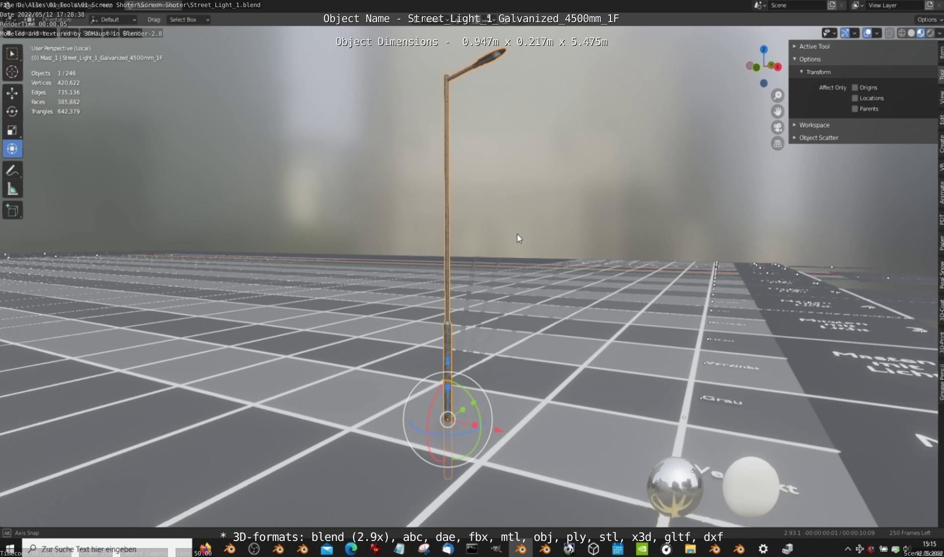 Street Light 1 Galvanized 4500mm 1F Low-poly 3D model_14