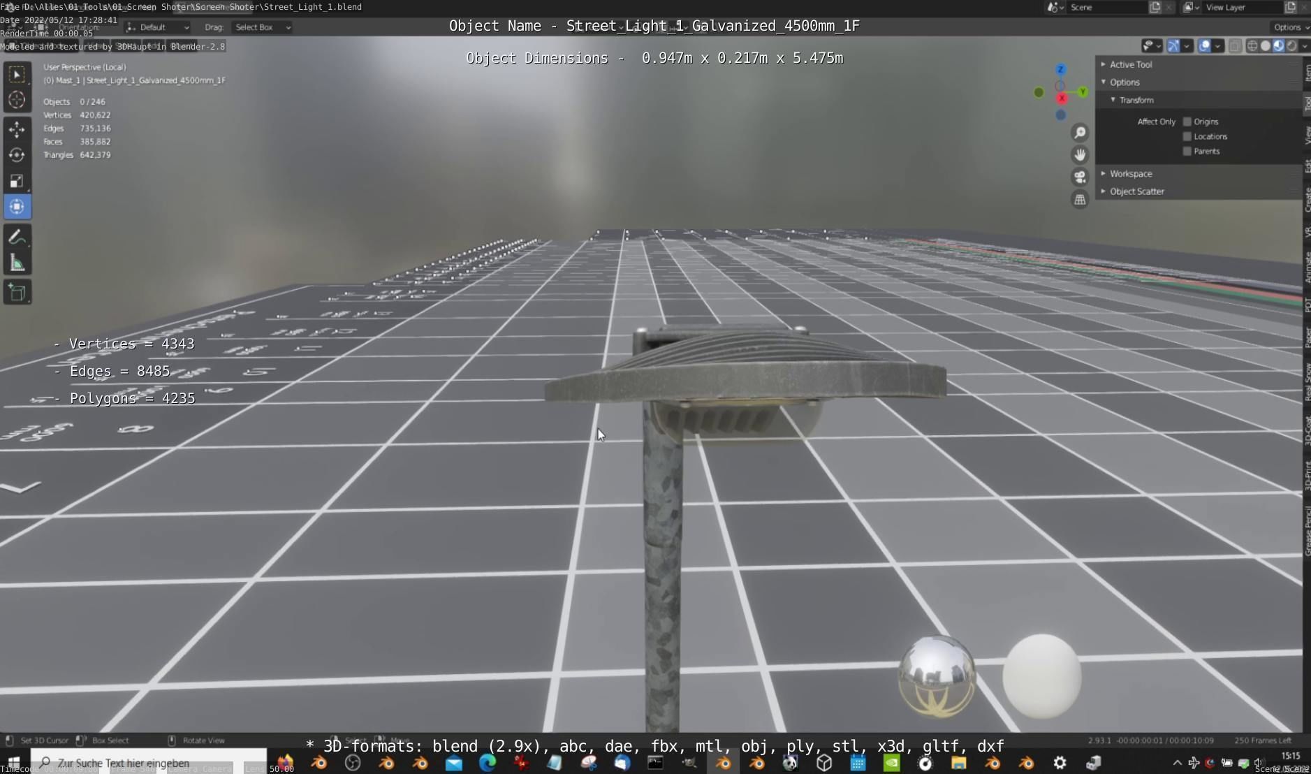 Street Light 1 Galvanized 4500mm 1F Low-poly 3D model_11