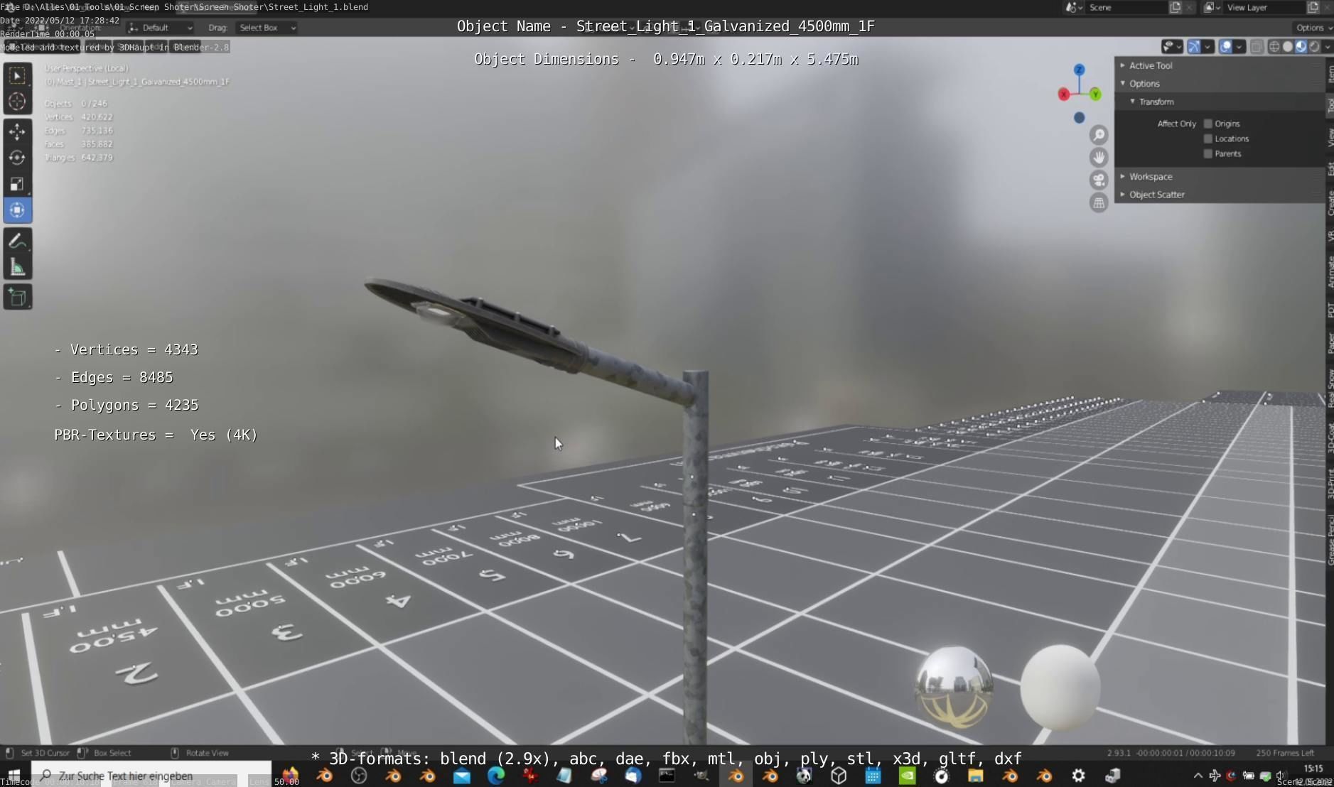 Street Light 1 Galvanized 4500mm 1F Low-poly 3D model_6