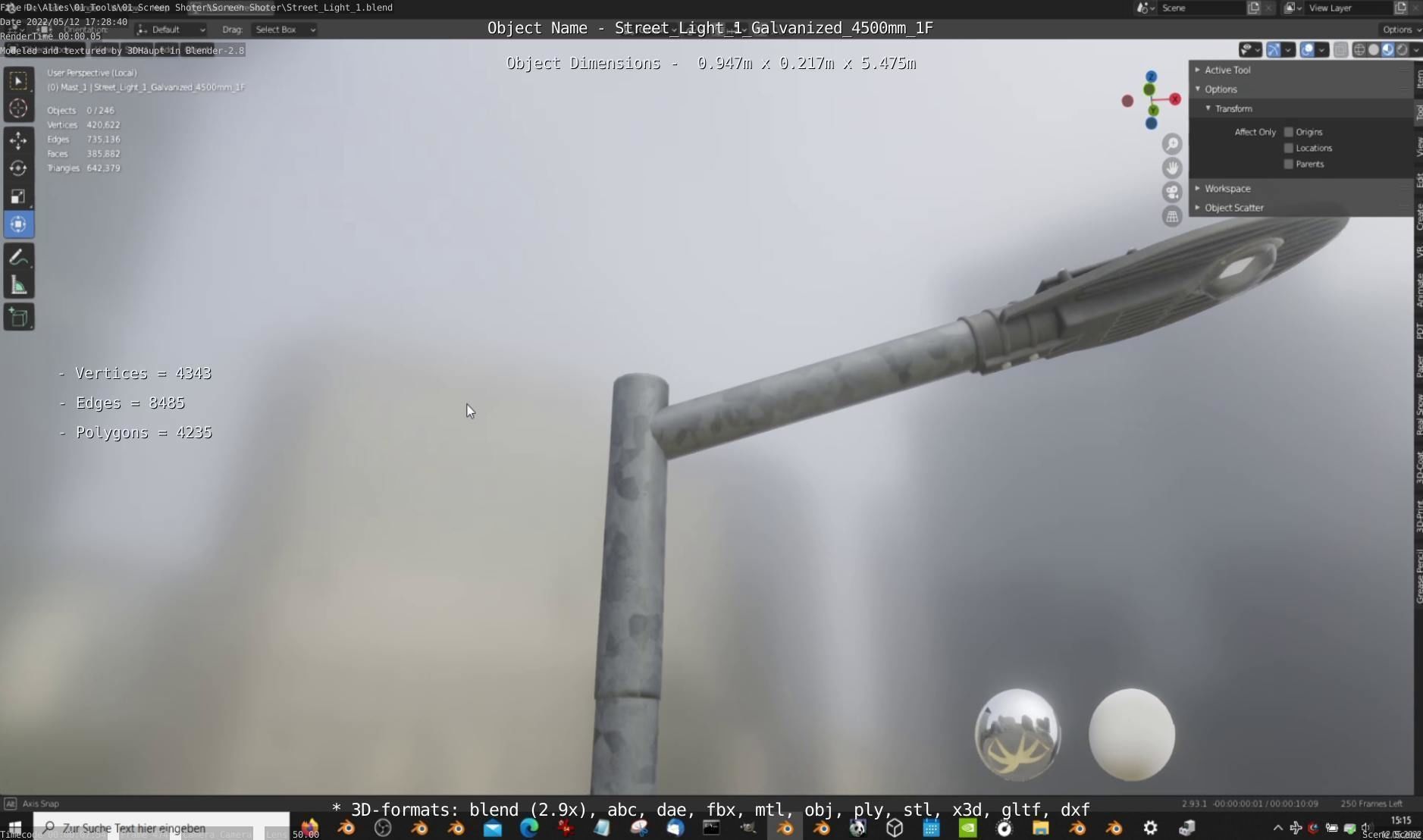 Street Light 1 Galvanized 4500mm 1F Low-poly 3D model_4