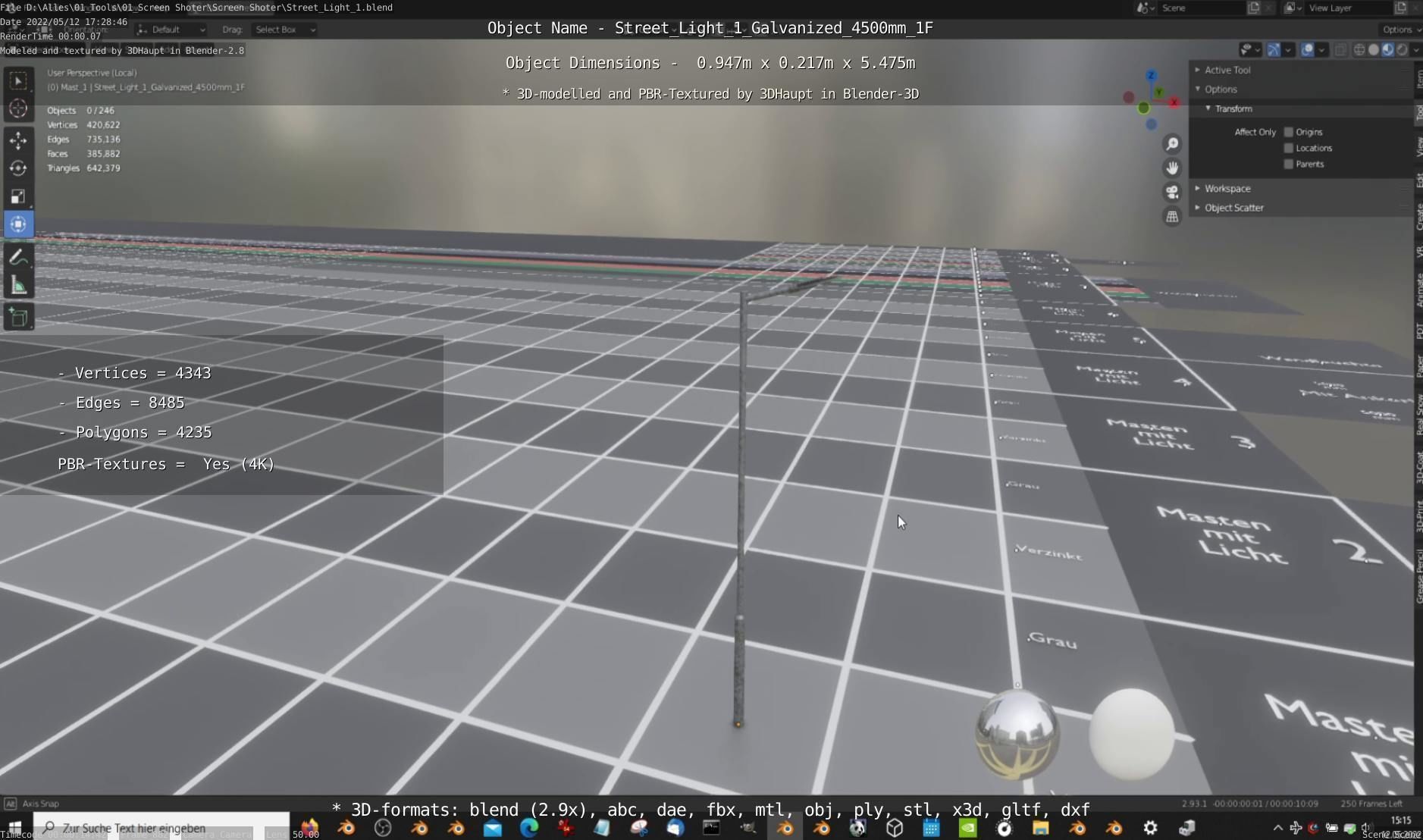 Street Light 1 Galvanized 4500mm 1F Low-poly 3D model_13