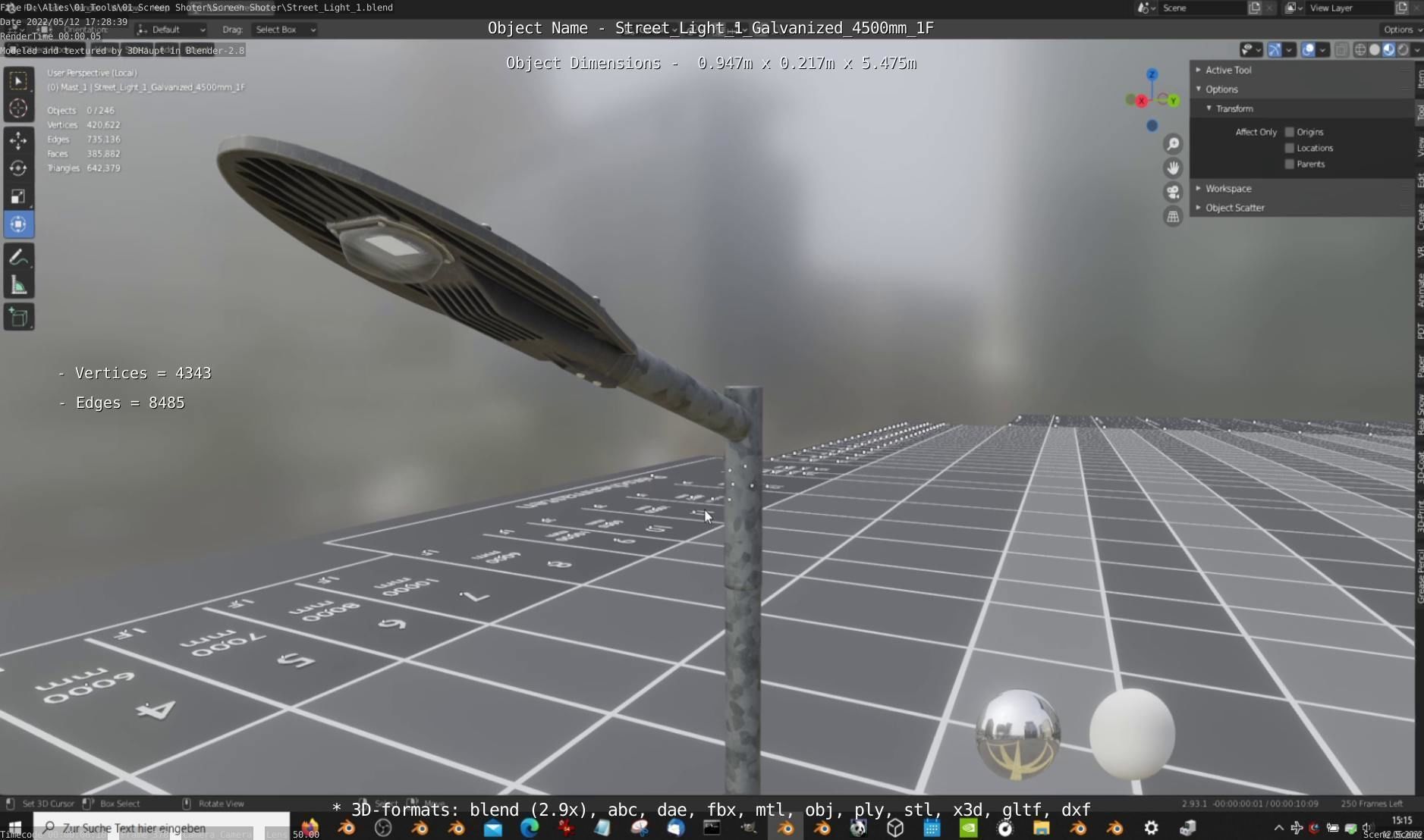 Street Light 1 Galvanized 4500mm 1F Low-poly 3D model_9