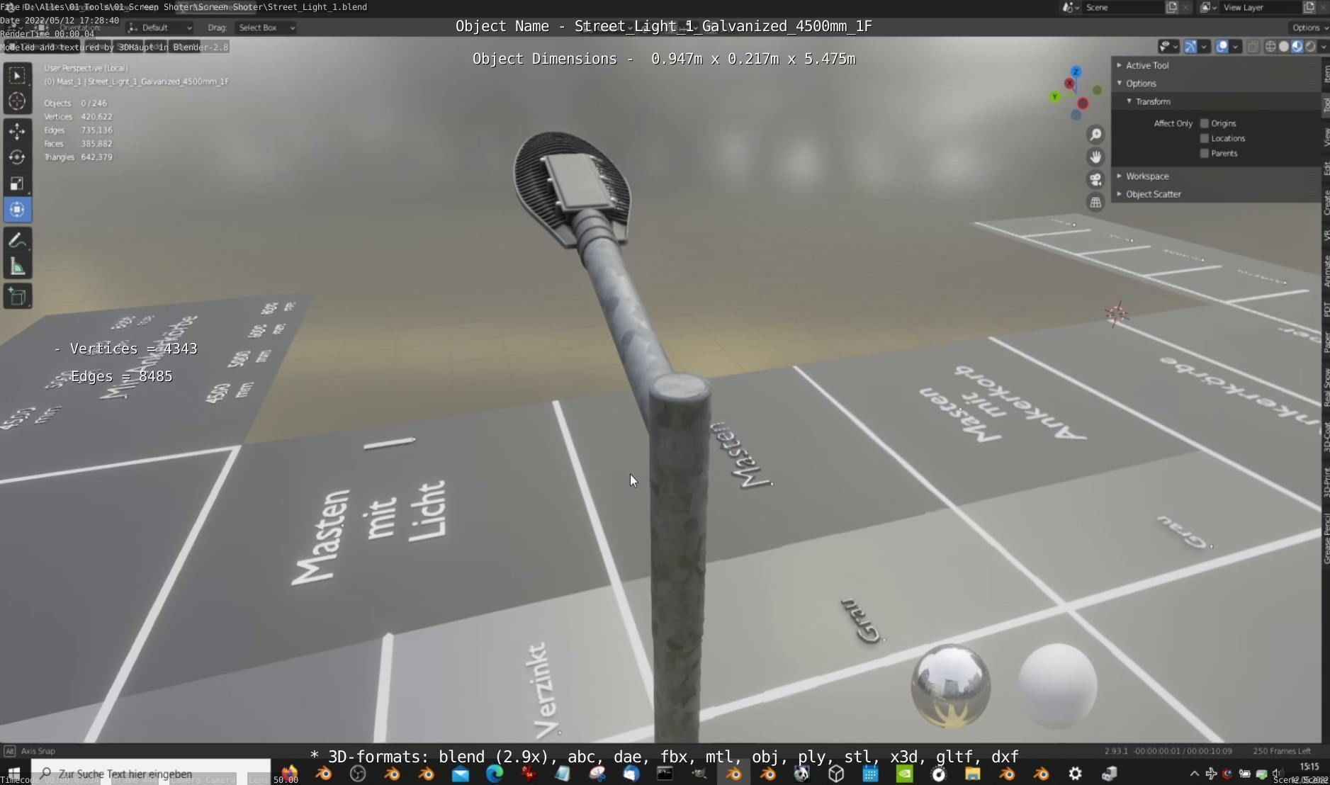 Street Light 1 Galvanized 4500mm 1F Low-poly 3D model_2