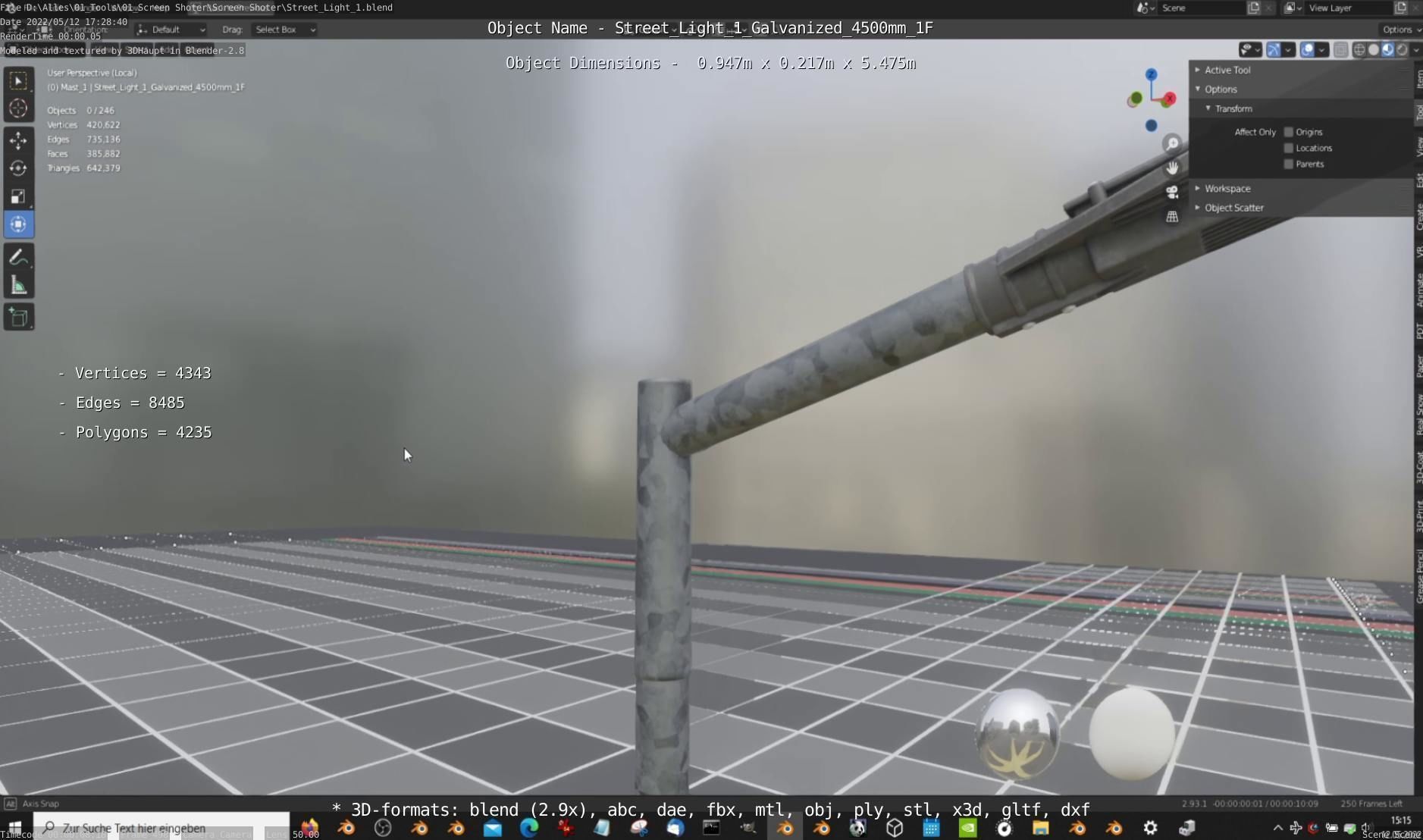 Street Light 1 Galvanized 4500mm 1F Low-poly 3D model_7