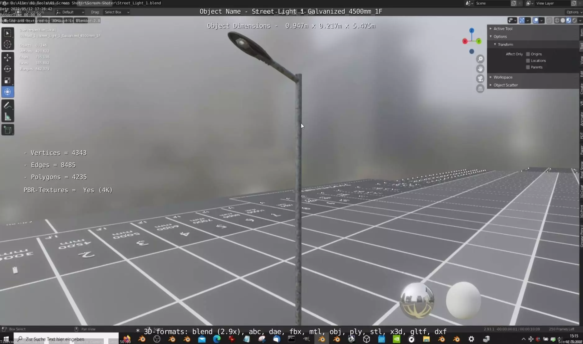 Street Light 1 Galvanized 4500mm 1F Low-poly 3D model_0