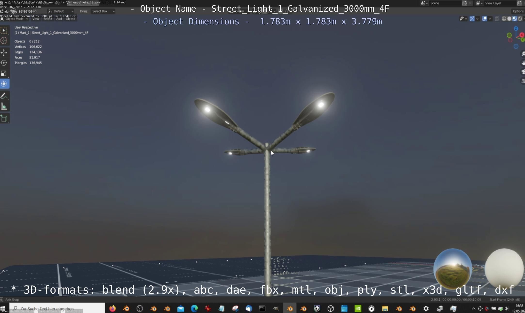Street Light 1 Galvanized 3000mm 4F Low-poly 3D model_9